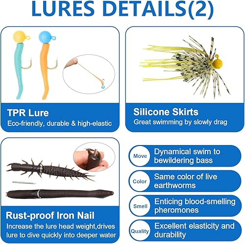 Miniatura 4 de Kit de señuelos de pesca de lubina, 48 piezas, aparejos de pesca para lubina, cebos y señuelos de pesca, gusanos de plástico suave, ciempiés,