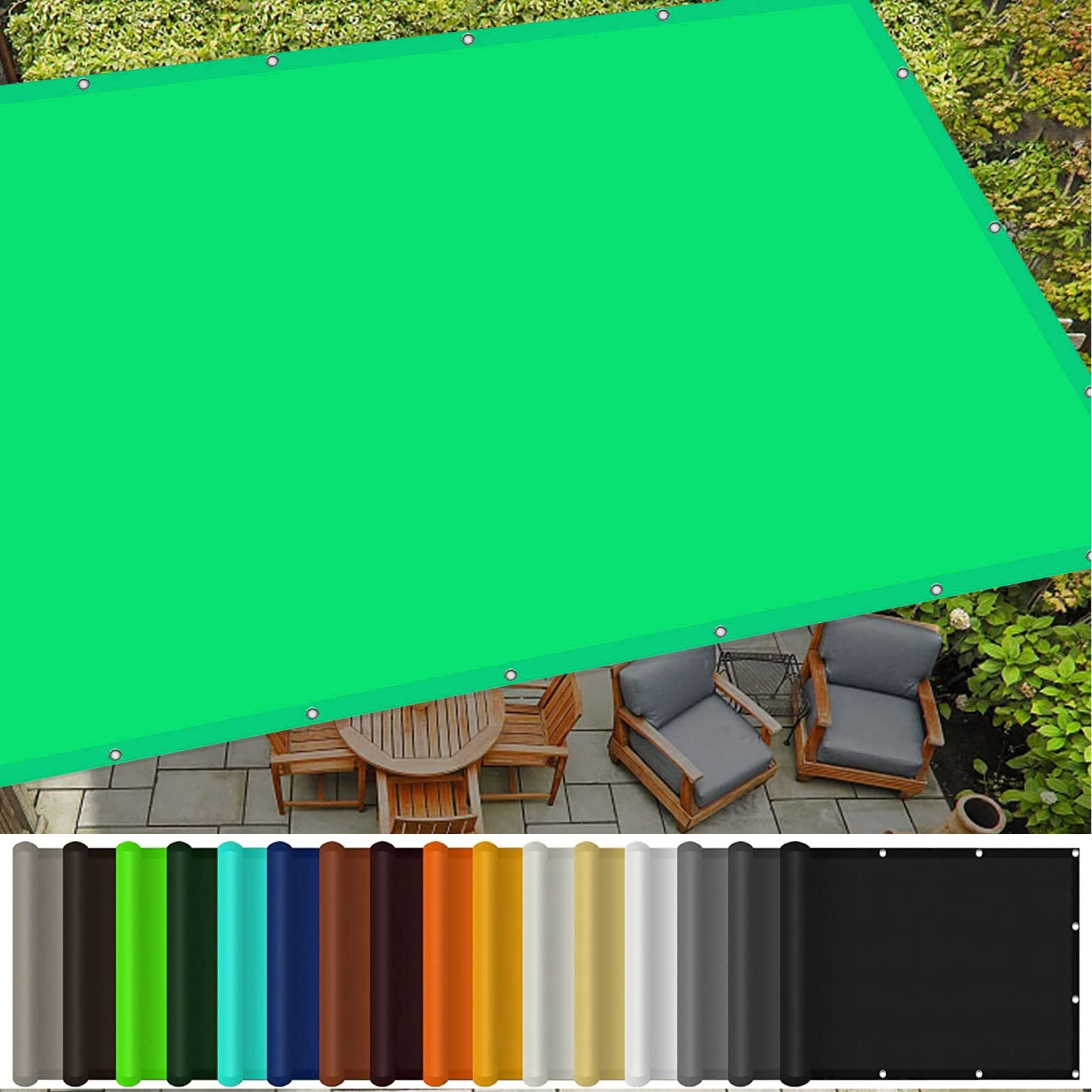 Toldo vela impermeable 4x5.5m verde con cuerdas para sombra exterior en patios y jardines