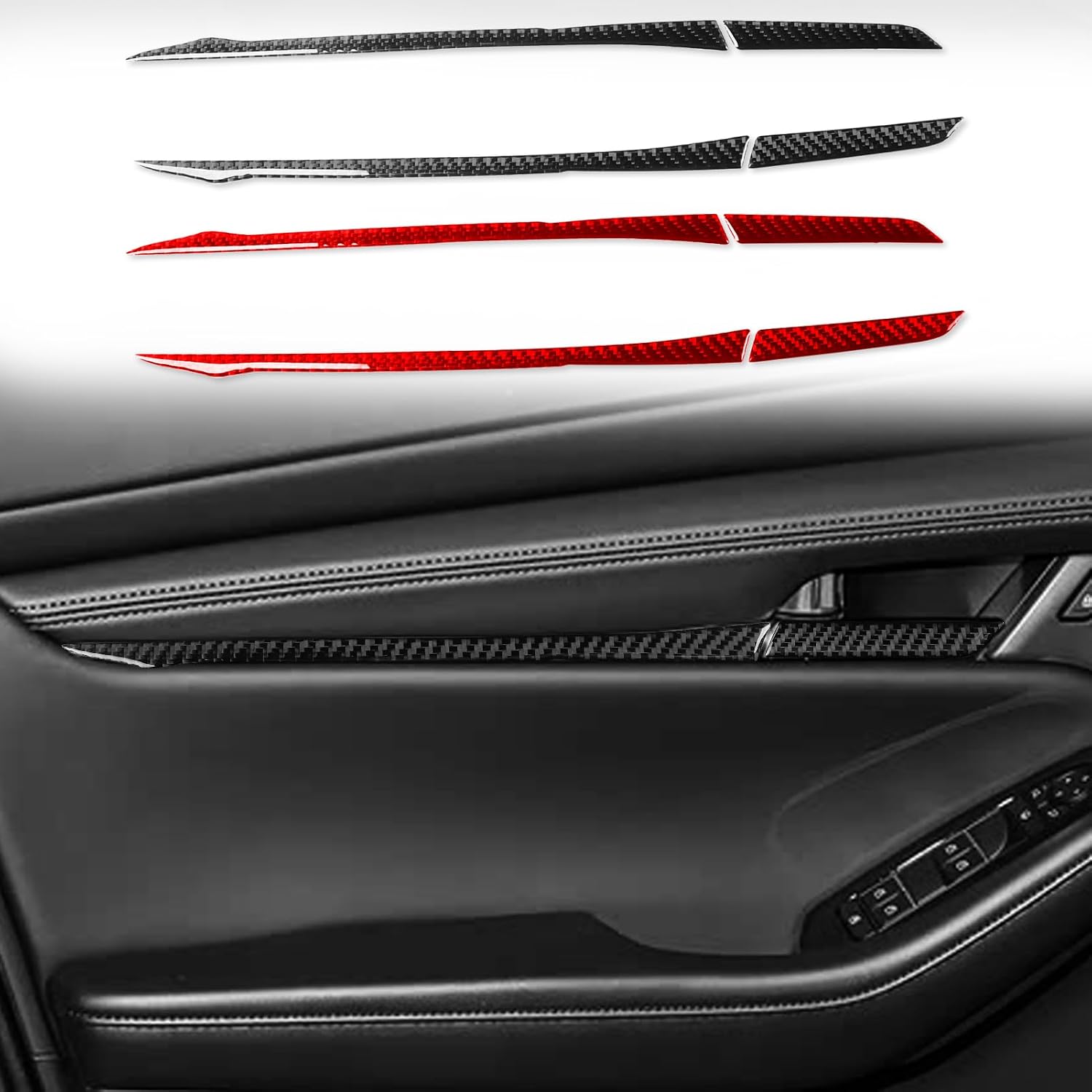 Black Real Carbon Fiber Car Inner Door Handle Side Panel Decorative Strip Trim Sticker Compatible with Mazda3 Mazda 3(BP) Select/Preferred/Premium 2019 2020 2021 2022 2023 2024 2025 2026