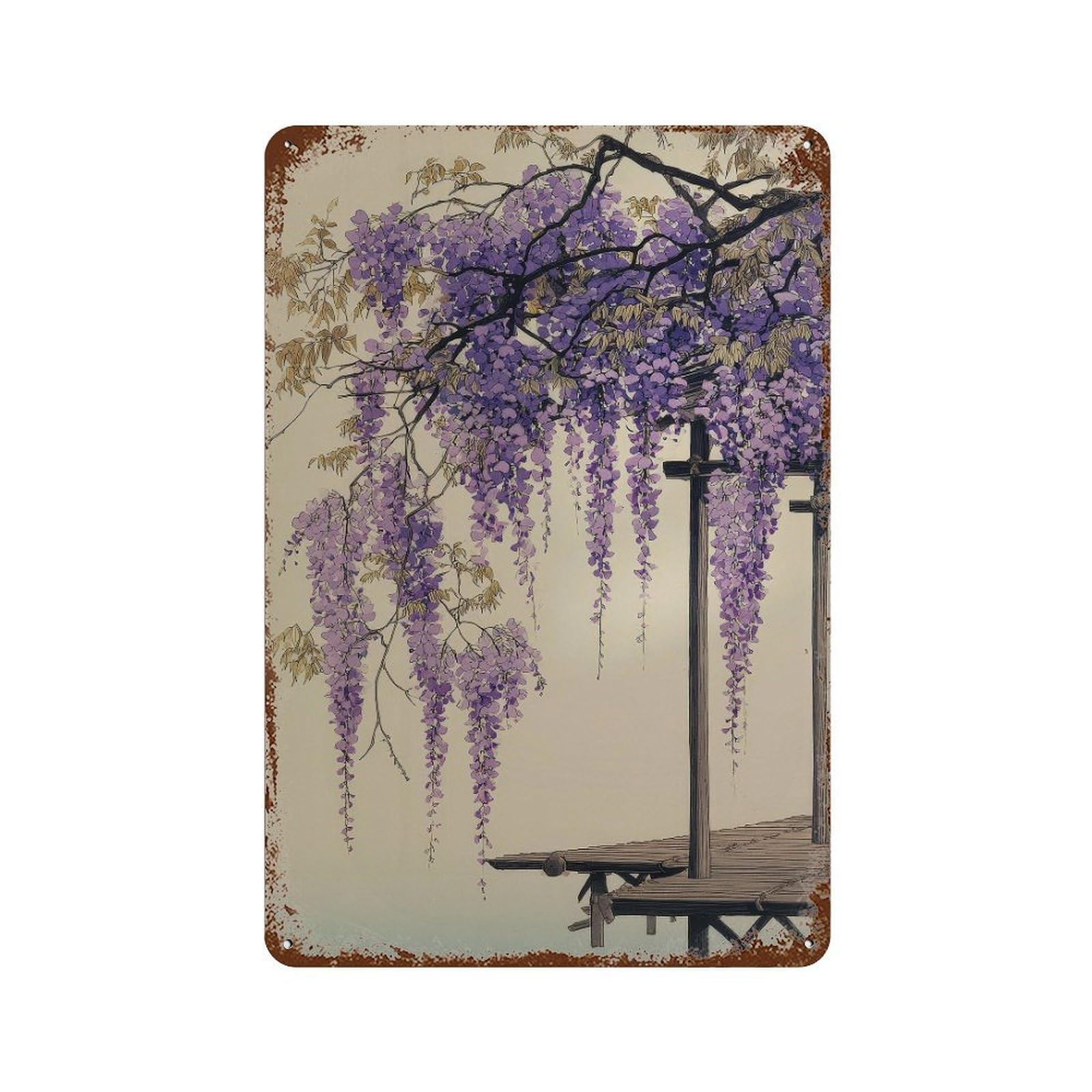 xiaoxiaoshen Wisteria Branch Japanese Woodblock Traditional Wall Decor Art Metal Tin Poster Modern Home Decor Art Home Bar Shop Decorations Vintage Sign 30x20cm