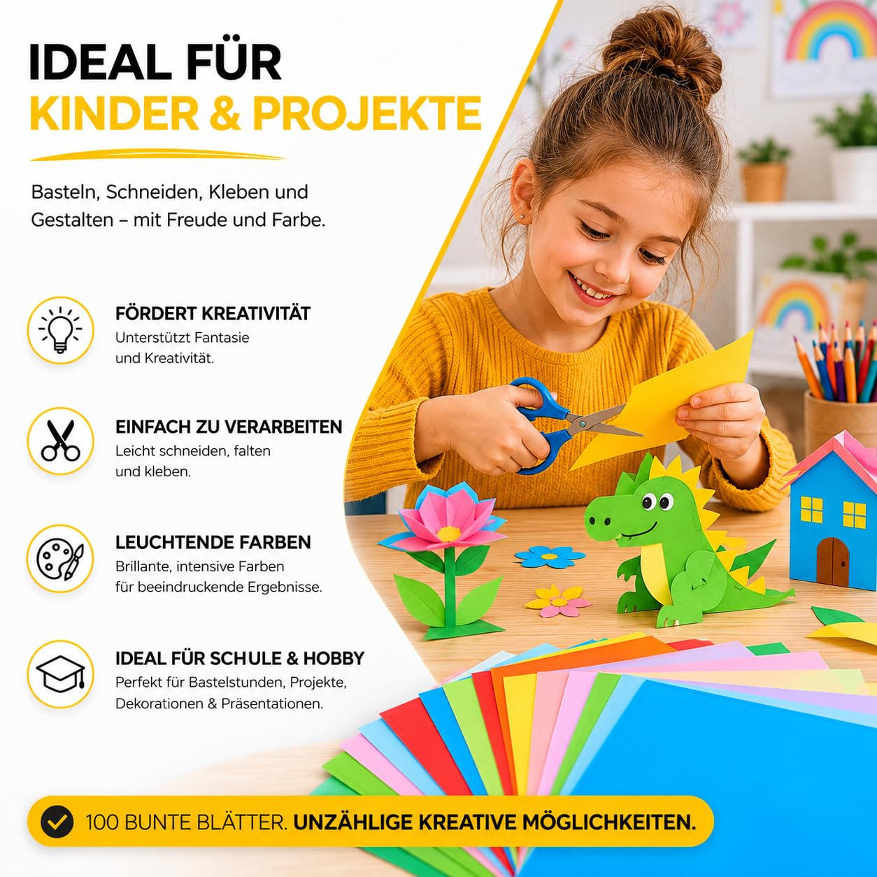 Papier kraft et carton de couleurs assorties 140 g/m² 100 feuilles pour imprimantes et loisirs créatifs