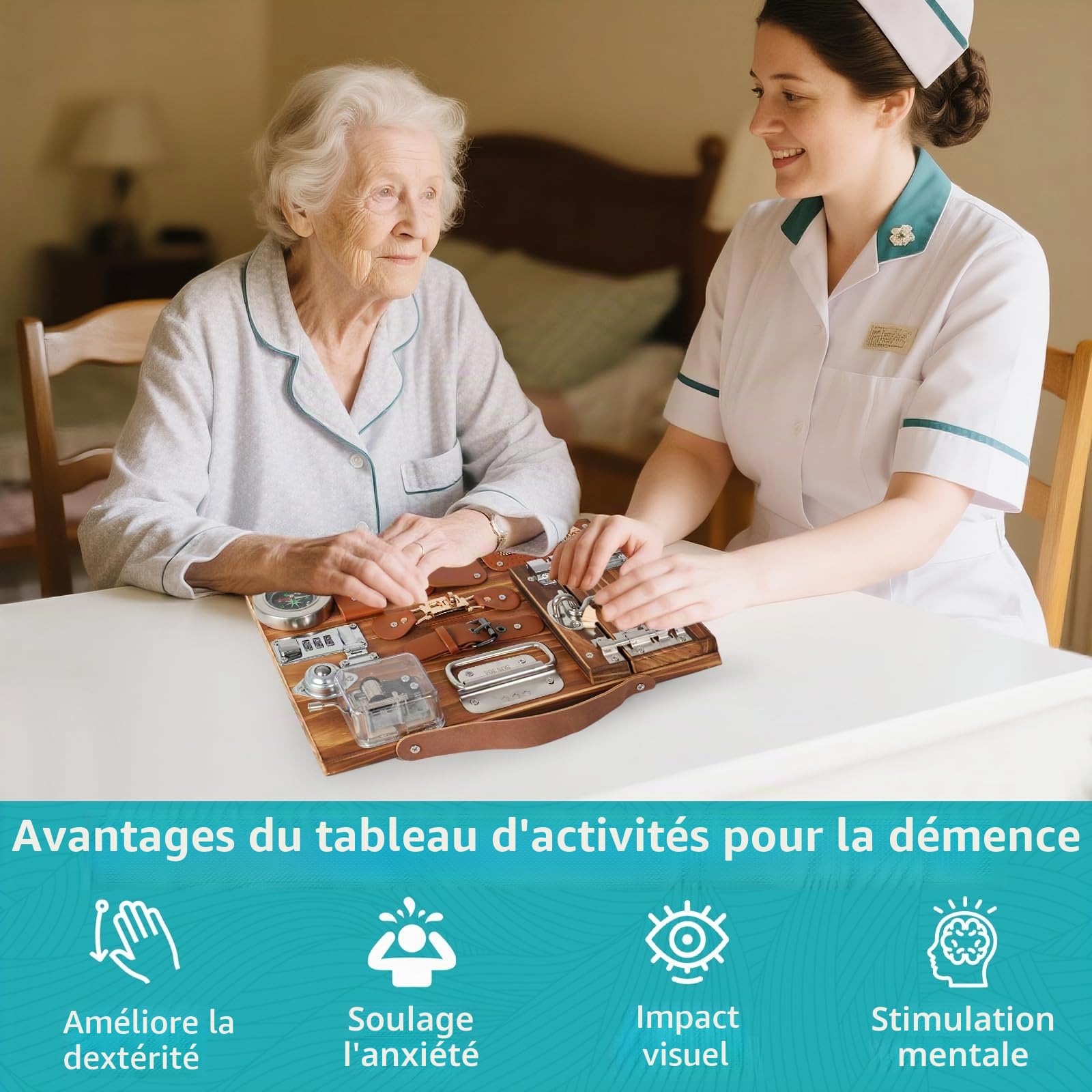 lefeke Fidget Busy Board pour adultes atteints de démence, activités apaisantes et jeux pour personnes âgées, activités de démence pour personnes âgées, produits d'assistance aux patients âgés