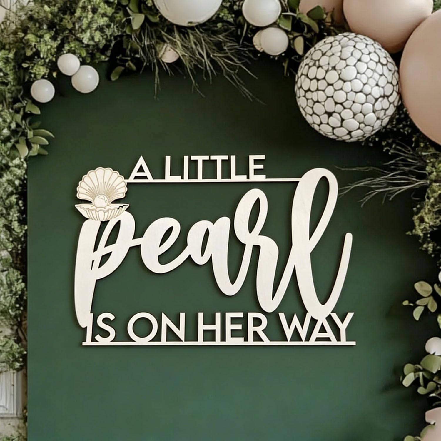 A Little Pearl is on The Way Wooden Sign for Backdrop,Seashell Baby Shower Decorations for Gender Reveal Party Decorations Supplies Photo Booth Props
