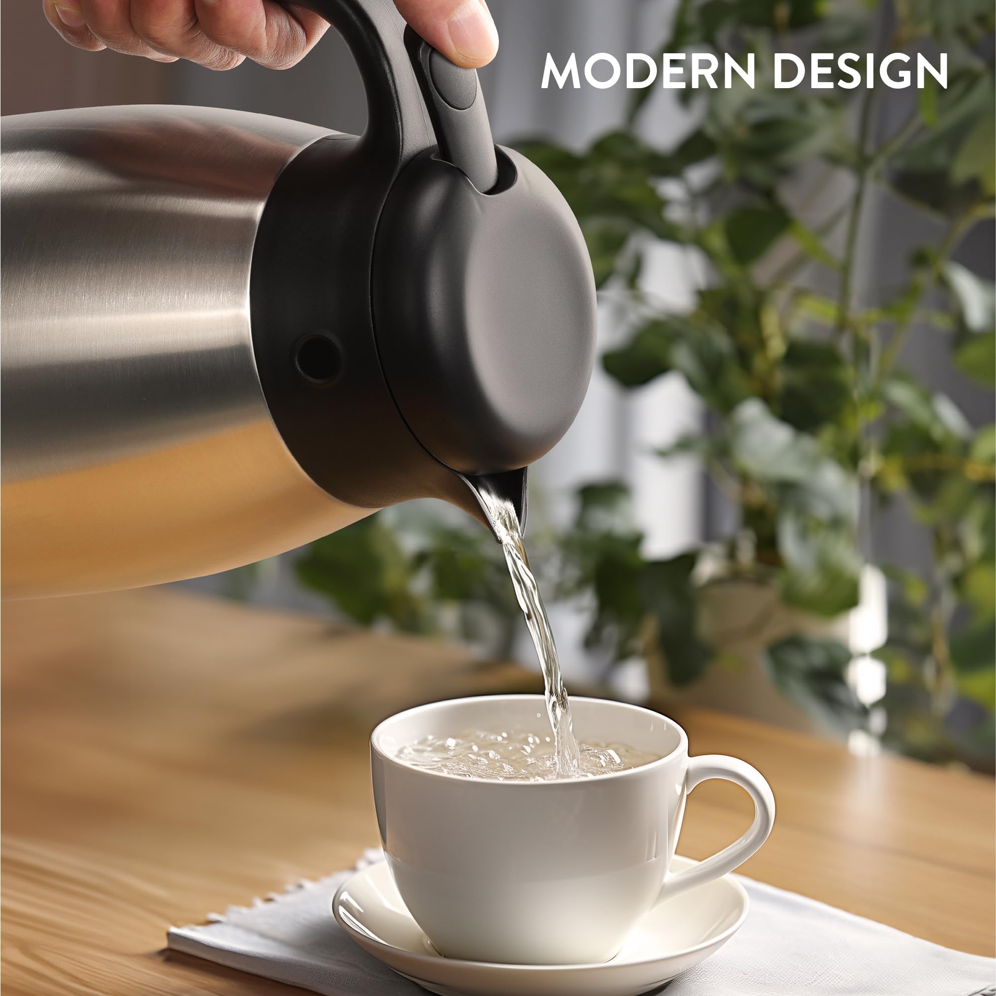 Navaris Jarra térmica de Acero Inoxidable de 2 L - Tetera con Aislamiento al vacío - Termo de té y café para Catering - Bebidas frías Calientes