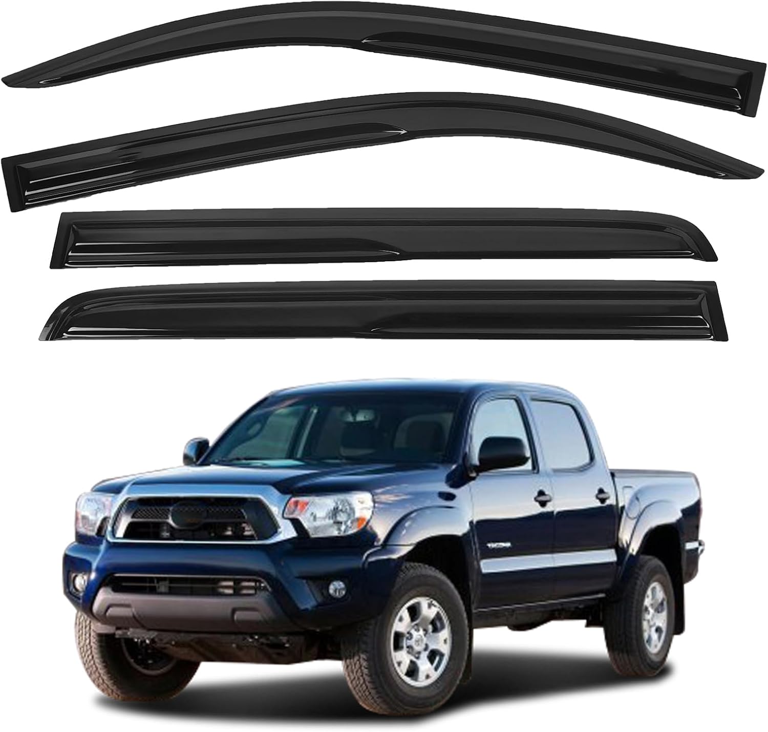Window Visors Rain Guards Compatible with Tacoma Doublecab 2005 2006 2007 2008 2009 2010 2011 2012 2013 2024 2015 Tape-on Side Window Visors Shades Wind Deflectors for Tacoma Doublecab 2005-2015