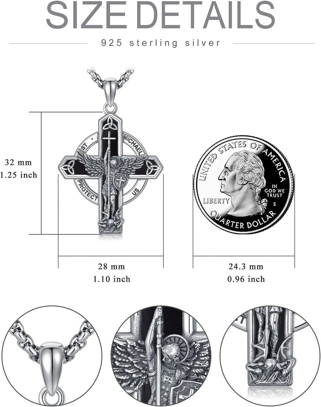 S925 Sterling Silver Patron Saint Amulet Necklace for Men Women Four Way Cross Pendant Religious Protection Medal Jewelry Birthday Fathes Mothers Day Gifts for Men Husband(with Gift Box)