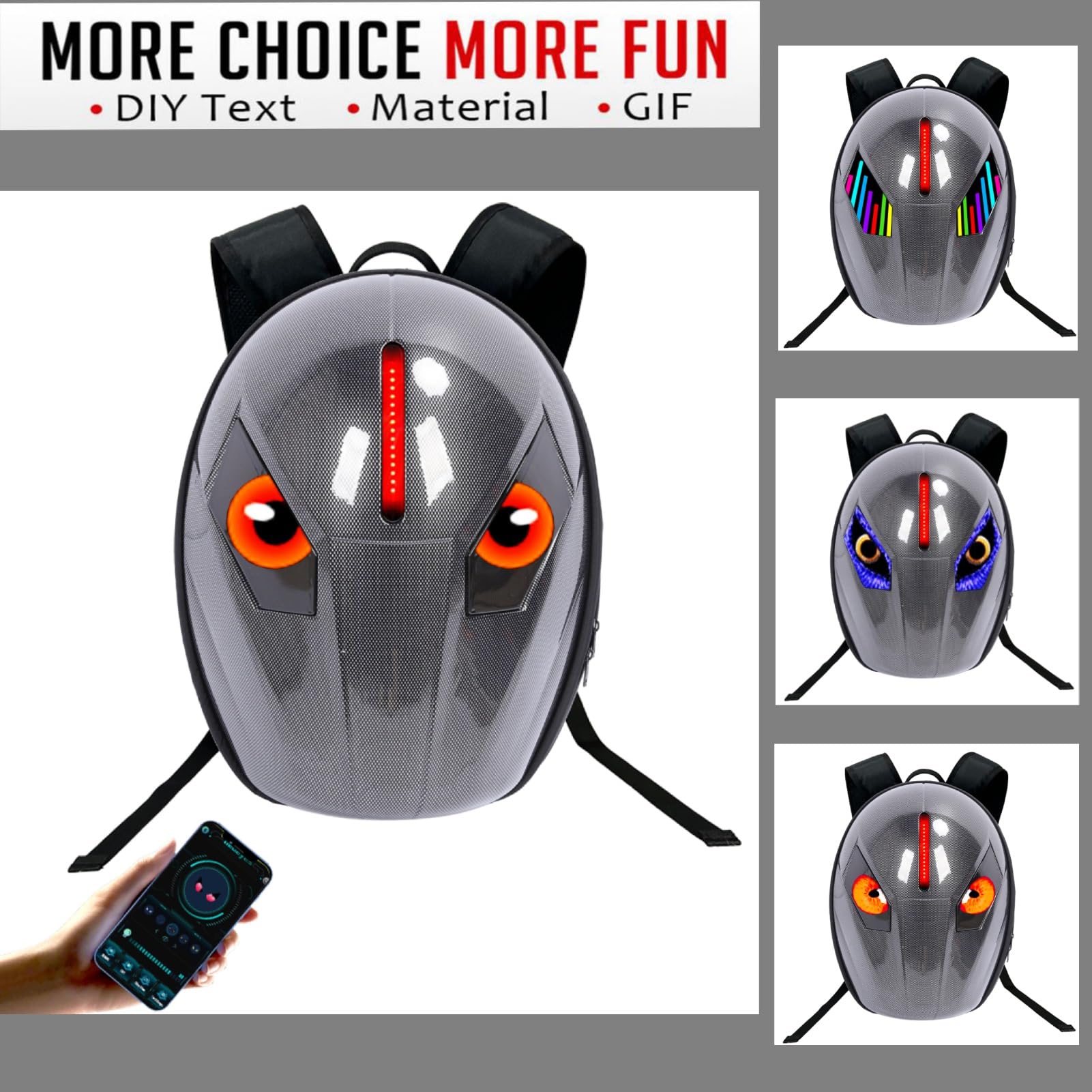 SEAFRONT Sac à Dos LED avec Affichage Programmable, ABS, étui Rigide 3D étanche, Sacs de Casque pour Ordinateur Portable, Accessoires de Moto