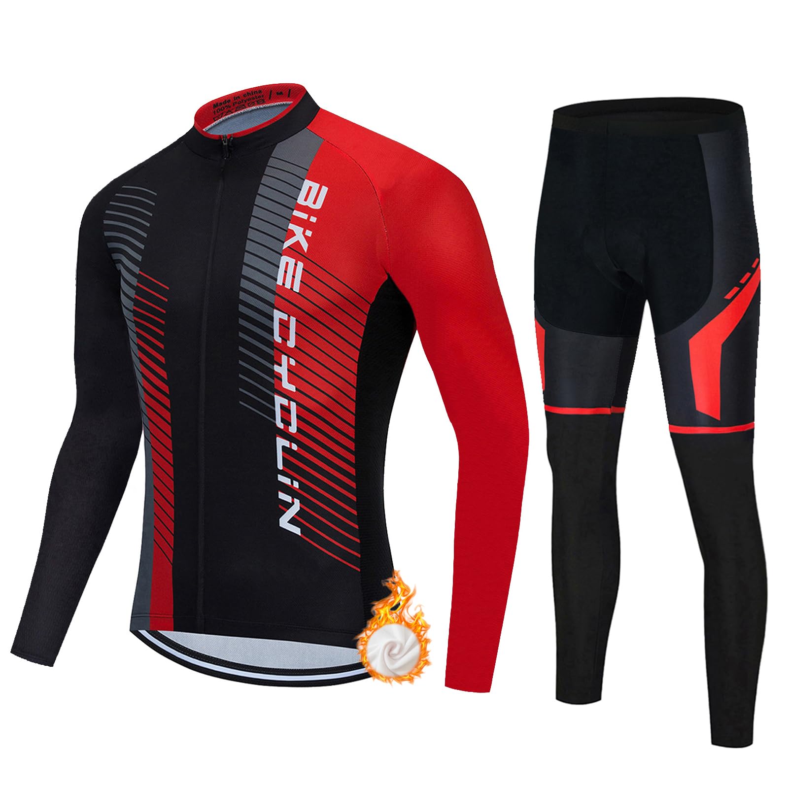 Conjunto Ciclismo Hombre Invierno Ropa Bici MTB Maillot Ciclista Polar Térmico,Traje Bicicleta Chaquetas Ciclo Manga Larga y Pantalones Largos con 19D Gel Acolchado,Completa BTT Jerseys Transpirable
