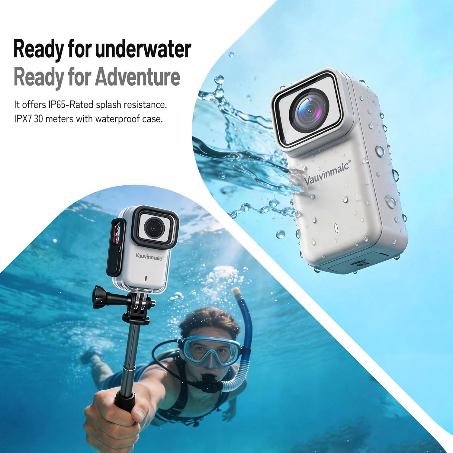 4K Body Camera with WiFi, POV Action Cam for Motorcycling Skiing Cycling Vlogging Sports, Magnetic Wearable Thumb Camera for Hands-Free Recording, Waterproof Portable Video Recorder, 64GB Card, White