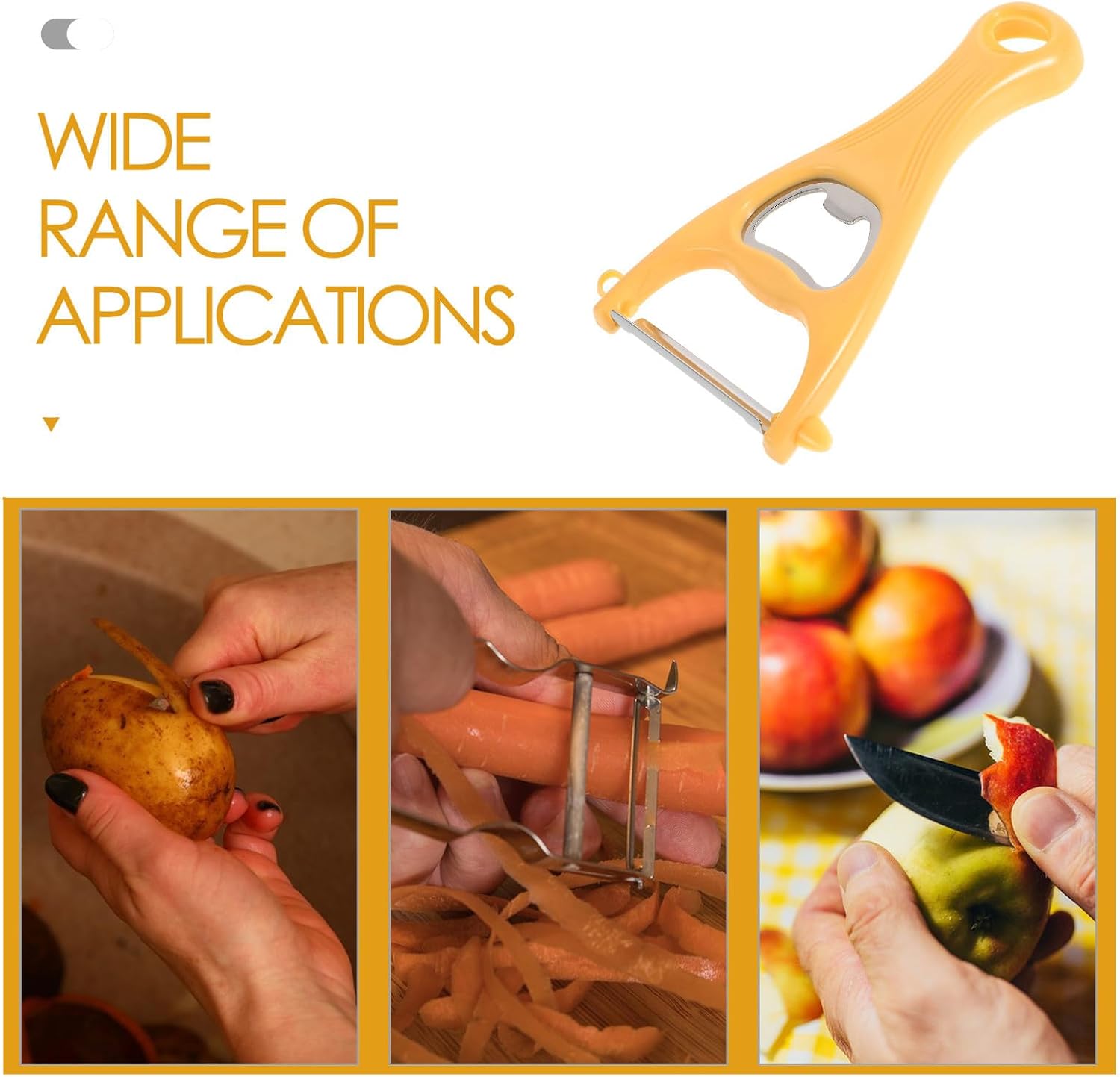 Zerodeko Multi-function Vegetable Peeler and Bottle Opener, Portable Lightweight Kitchen Gadget with Stainless Steel Blade and Creative Yellow Pp Handle for Peeling Fruits and Vegetables image 3