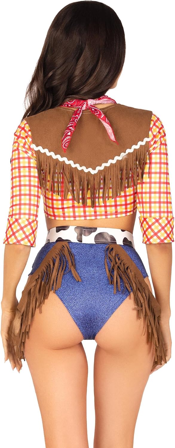 Leg Avenue Women’s 5 PC Playful Cowboy Halloween Costume with Red Bandana