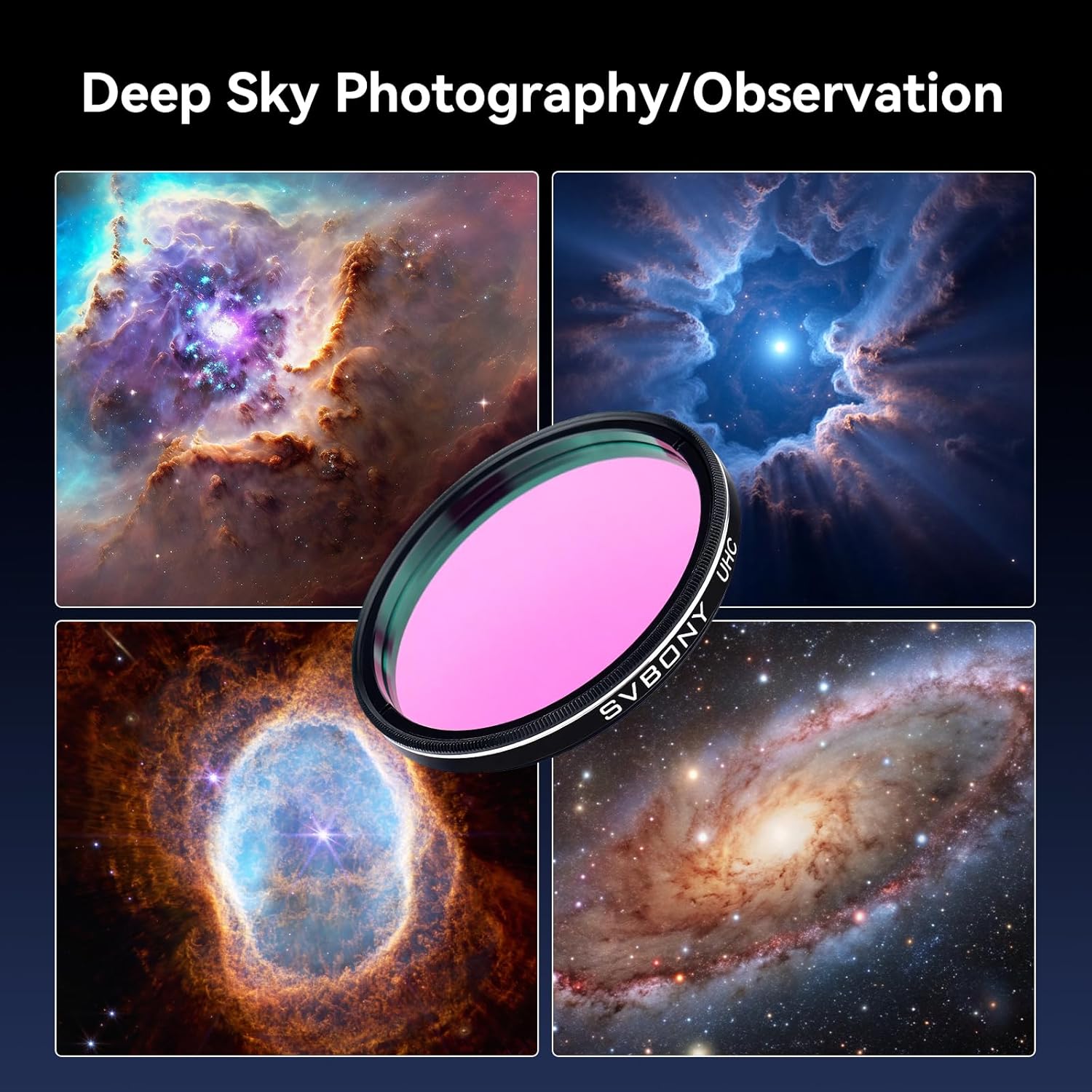 SVBONY Telescope Filter 2" UHC Filter for Observations of Deep Sky Objects Ultra High Contrast Filter Reduce Light Pollution