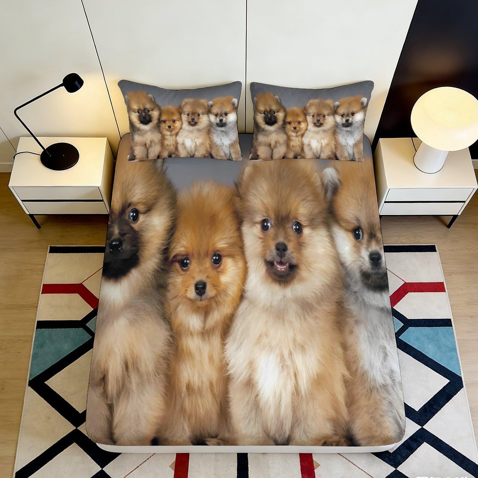 Jqzkxnhpbr Style-9 3D Printed Pomeranian Dog Pattern Fitted Sheet Microfiber Soft Bed Cover For Bedroom Guest Room Mattress Protection Decor 90X200x25cm