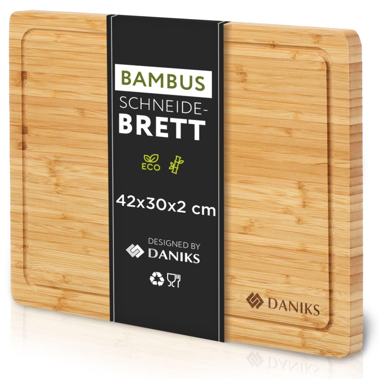 Daniks Bambus Schneidebrett 32x22cm | Extra Dick 2cm | Mit Saftrille & Rutschfesten Füßen