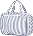 Narwey Striped Hanging Toiletry Bag for Women Travel Makeup Bag Organizer Toiletries Bag for Travel Size Essentials Accessories Cosmetics (Dusty Pink Stripe(Medium))
