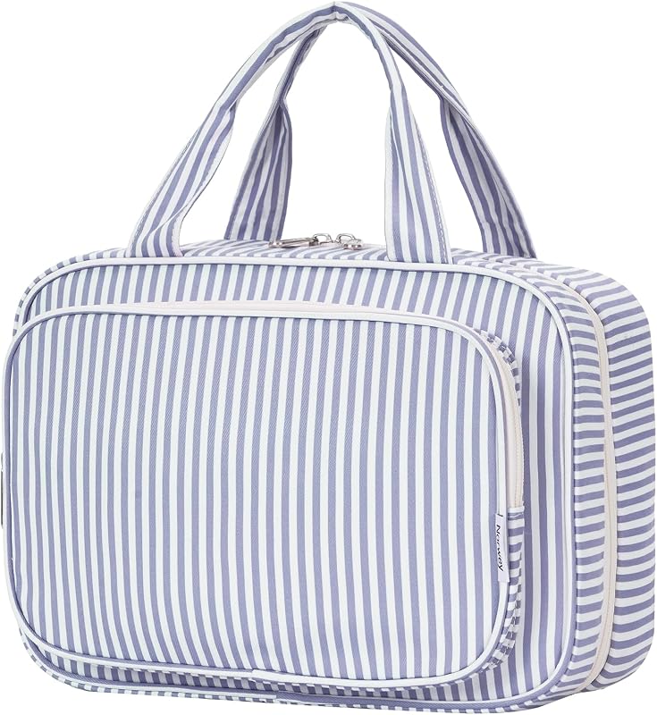 Necessaire de viagem Narwey com gancho, organizador grande para cosméticos, C-Greyish Blue Stripe