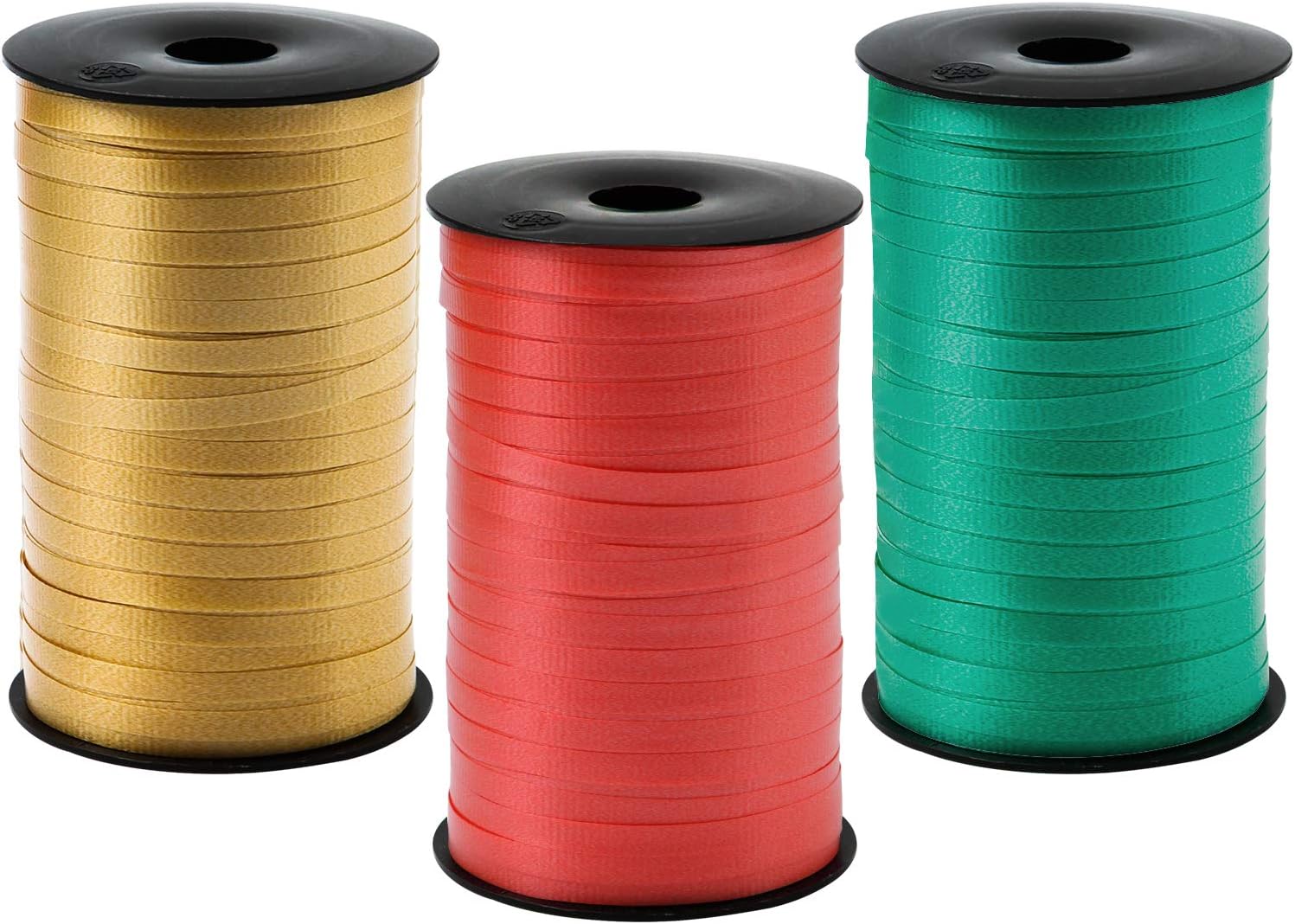 Elcoho 3 Roll Christmas Curling Crimped Ribbon Balloon Band Tie Red Green and Gold for Christmas Parties,Gift Wrapping