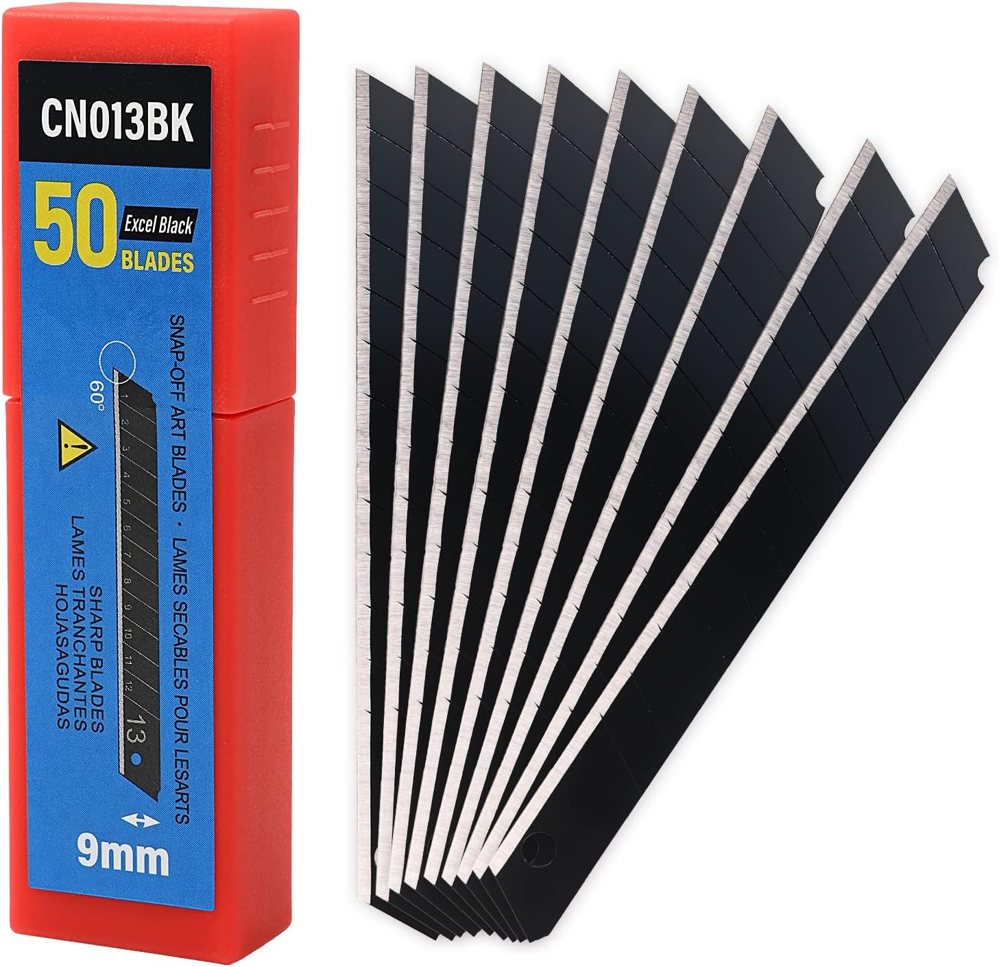 Gomake 9mm Utility Knife Replacement Blades, 60 Degree Snap Off Carbon Steel Blades for Retractable Cutting Knives, Hobby, Craft Knife, Box Cutter 100PCS-Black - - 