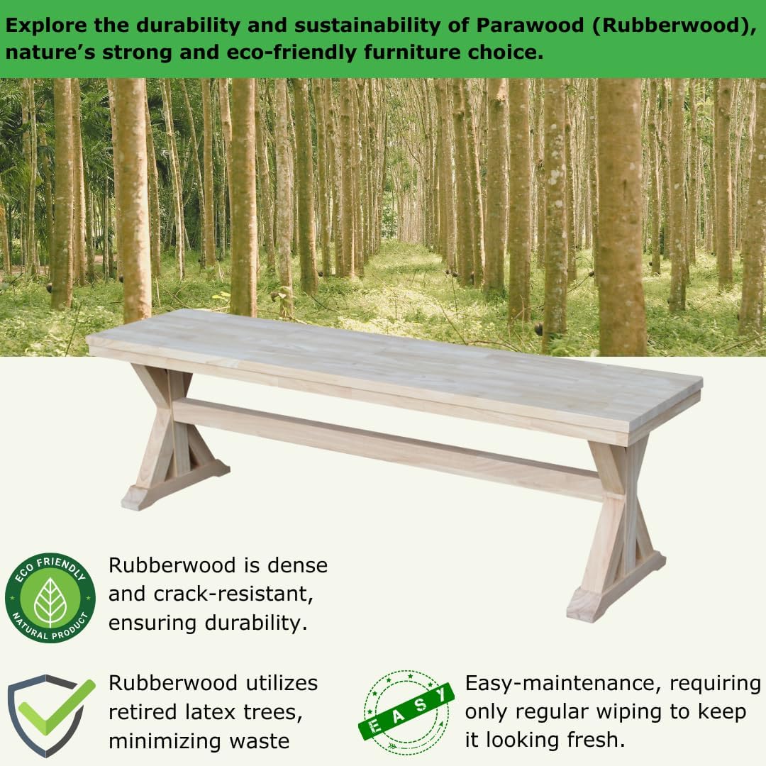 IC International Concepts, Canyon Collection Solid Bench, Solid Real Wood, Sturdy Parawood, Entryway/Dining/Living, 60"W x 14.56"D x 18"H, 450 lbs Weight Capacity, Paint/Stain Ready, Unfinished