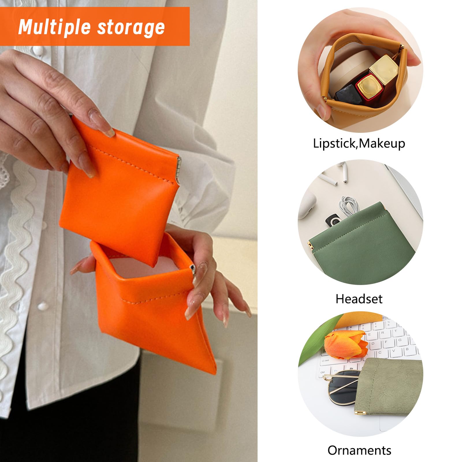 Small Makeup Bag for Handbag 6 Pack Small Cosmetic Bag for Purse Small Make Up Pouch Vegan Leather Portable Make Up Bags for Women with Zipper - Image 2