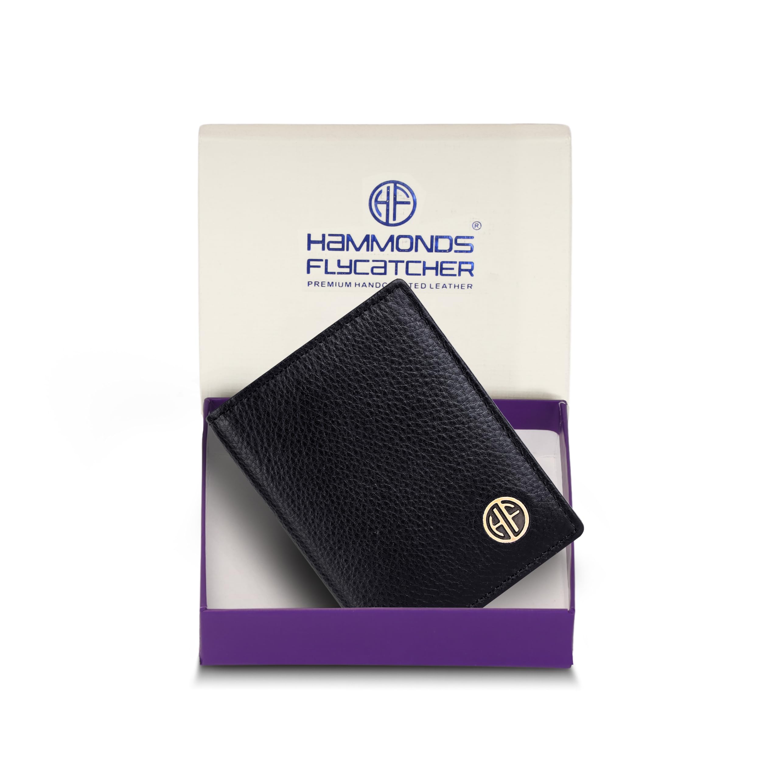 HAMMONDS FLYCATCHERGenuine Leather Card Holder Wallet for Man & Women, RFID Protected ATM/Credit Card Holder Wallet for Men with 6 Slots and 1 Currency Slot, Gift for Men - Black