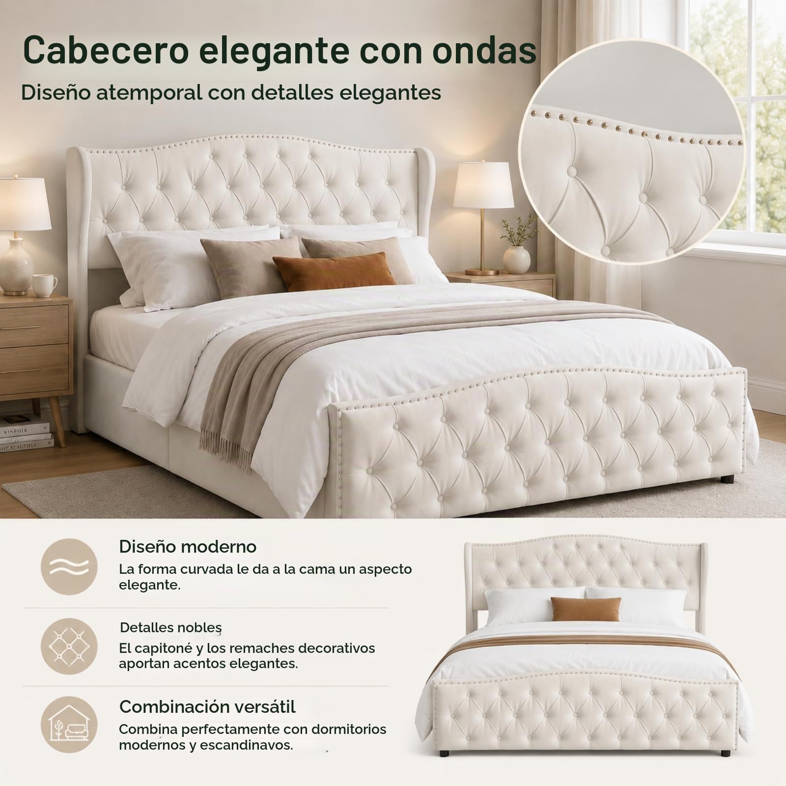Fofetbfo Cama tapizada de 160 x 200 cm, cama doble acolchada con cajón, cama doble con espacio de almacenamiento, cama de almacenamiento hidráulico con cabecero, cama funcional para adolescentes