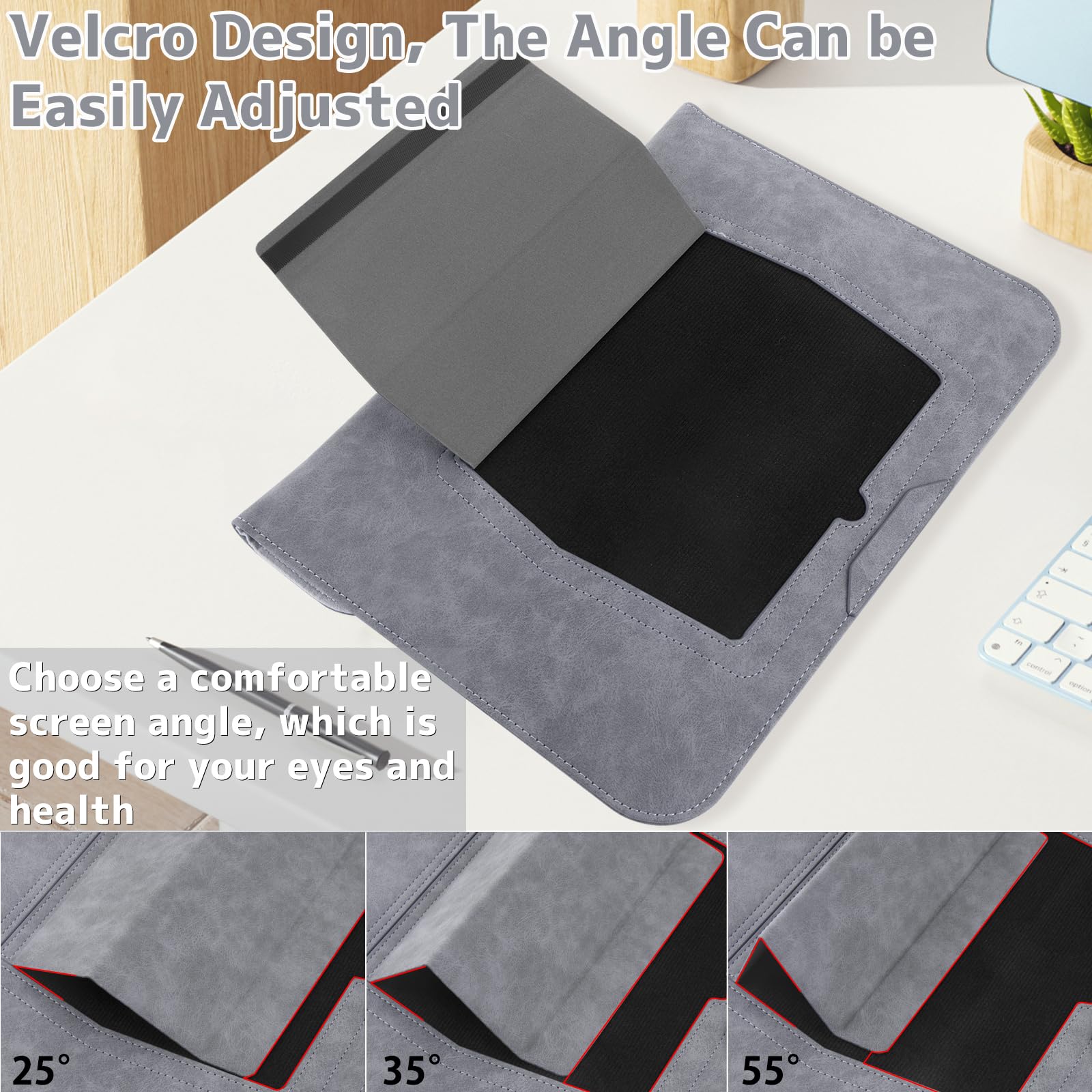 Housse pour Laptop avec Stand 13-14 Pouces PU Cuir pour MacBook Pro 13" 14" M5/M4/M3/M2/M1 Pro/Max, MacBook Air 13" 13,6" M5/M4/M3/M2/M1 - Gris