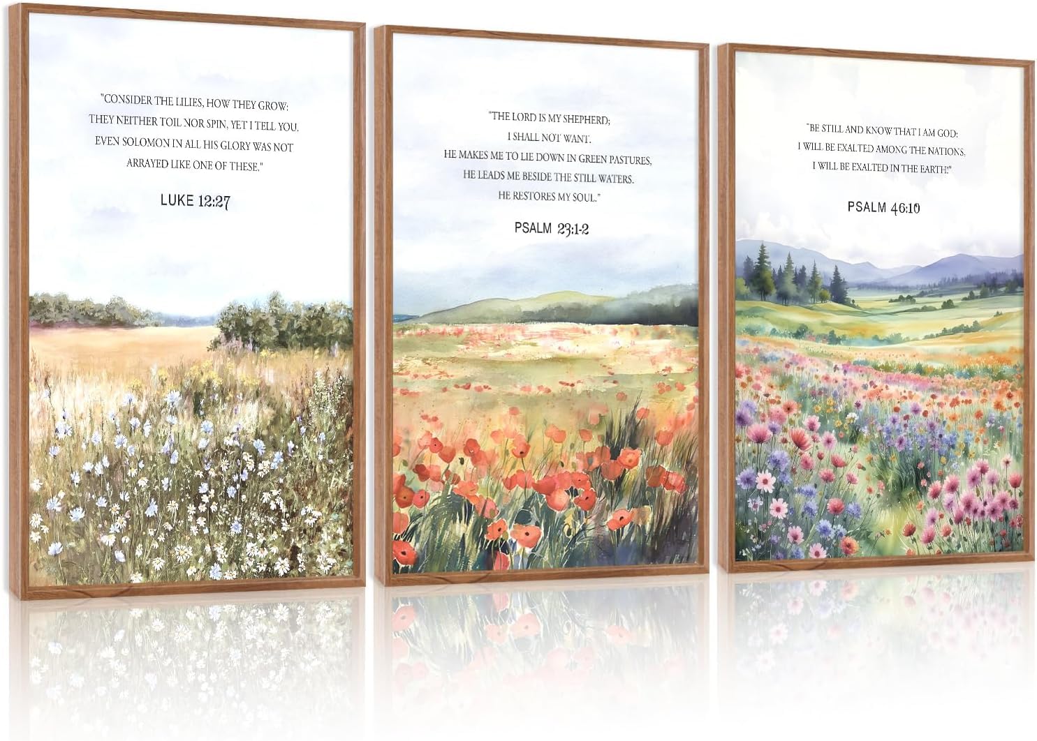 CHDITB 3 PCS Biblical Verses Floral Framed Canvas,Christian Wall Art,Inspirational Wall Decor,Scripture Inspired Landscape Wall Painting,Nature Flower Art Prints For Living Room,Bedroom Decor,30x40CM