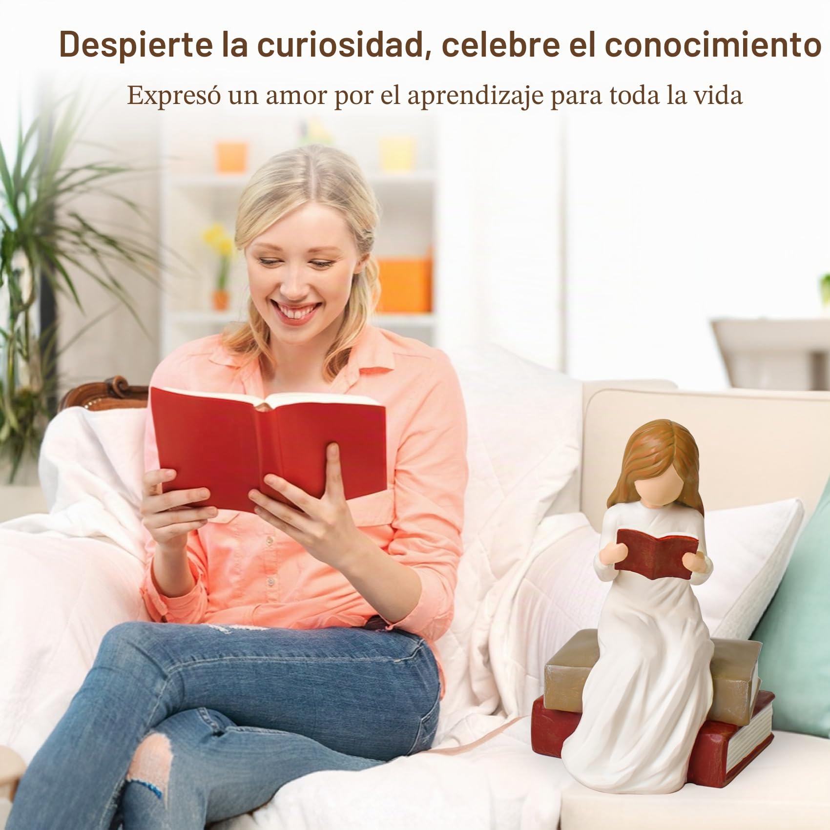 Cuayaes Leer la Figuras Decorativas Regalos para Lectores, Profesora, Estudiantes, Graduados, Escultura Pintada a Mano con Resina Decoracion Hogar Modernas para Escritorio, Salon