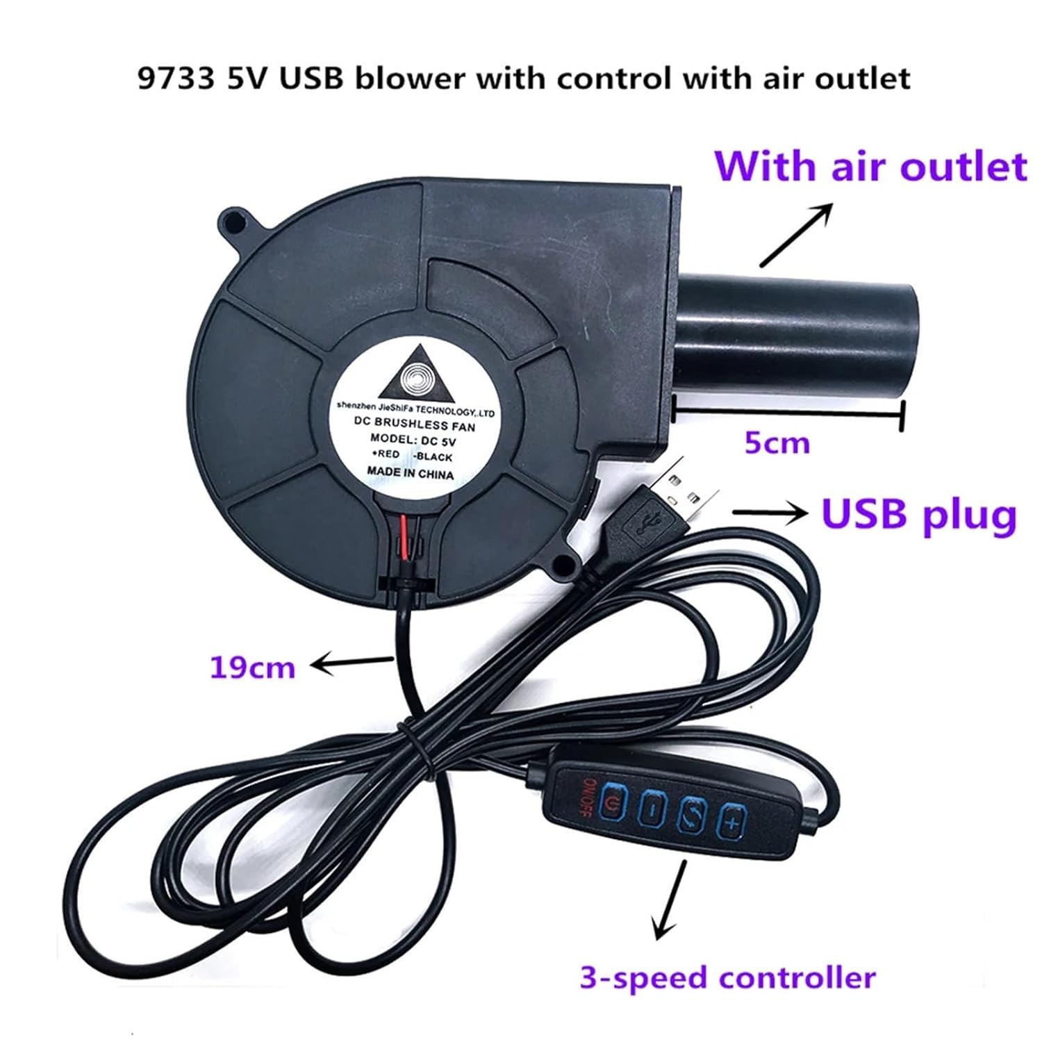 1pcs 5V USB 9733 Large air Volume Turbine with air Outlet Blower Wood fire Stove Barbecue Stove 9.7cm Exhaust Fan