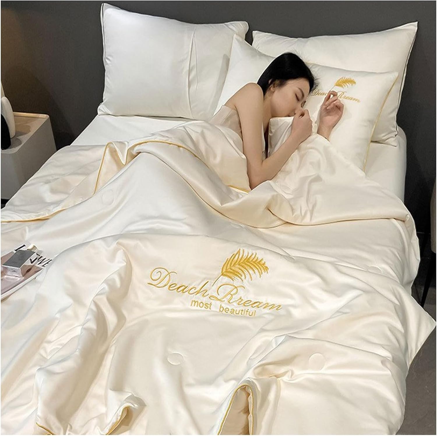 Summer Simple Ice Silk Quilt, Cool Ice Silk Blanket, Light Weight and Cool Cotton Duvet, Cool and Comfortable Ice Silk Washable Air Conditioning (K, 180 x 200 cm)