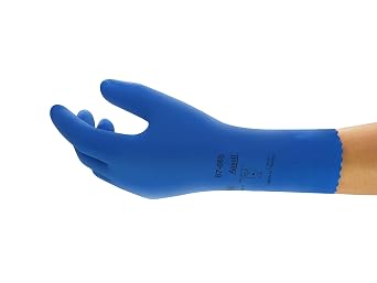 Ansell AlphaTec 87-665 Multi-Purpose Work Gloves, Chemical Resistant, Excellent Sensitivity and Flexibility, Cotton Flocked, Safety Glove in Latex, Reusable, Blue, Size XL 12 Pairs