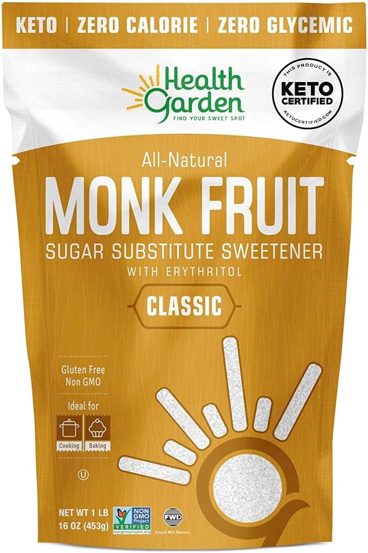 HEALTH GARDENMonk Fruit Sweetener, Classic - Non GMO - Gluten Free - Sugar Substitute - Kosher - Keto Friendly (1 lb)