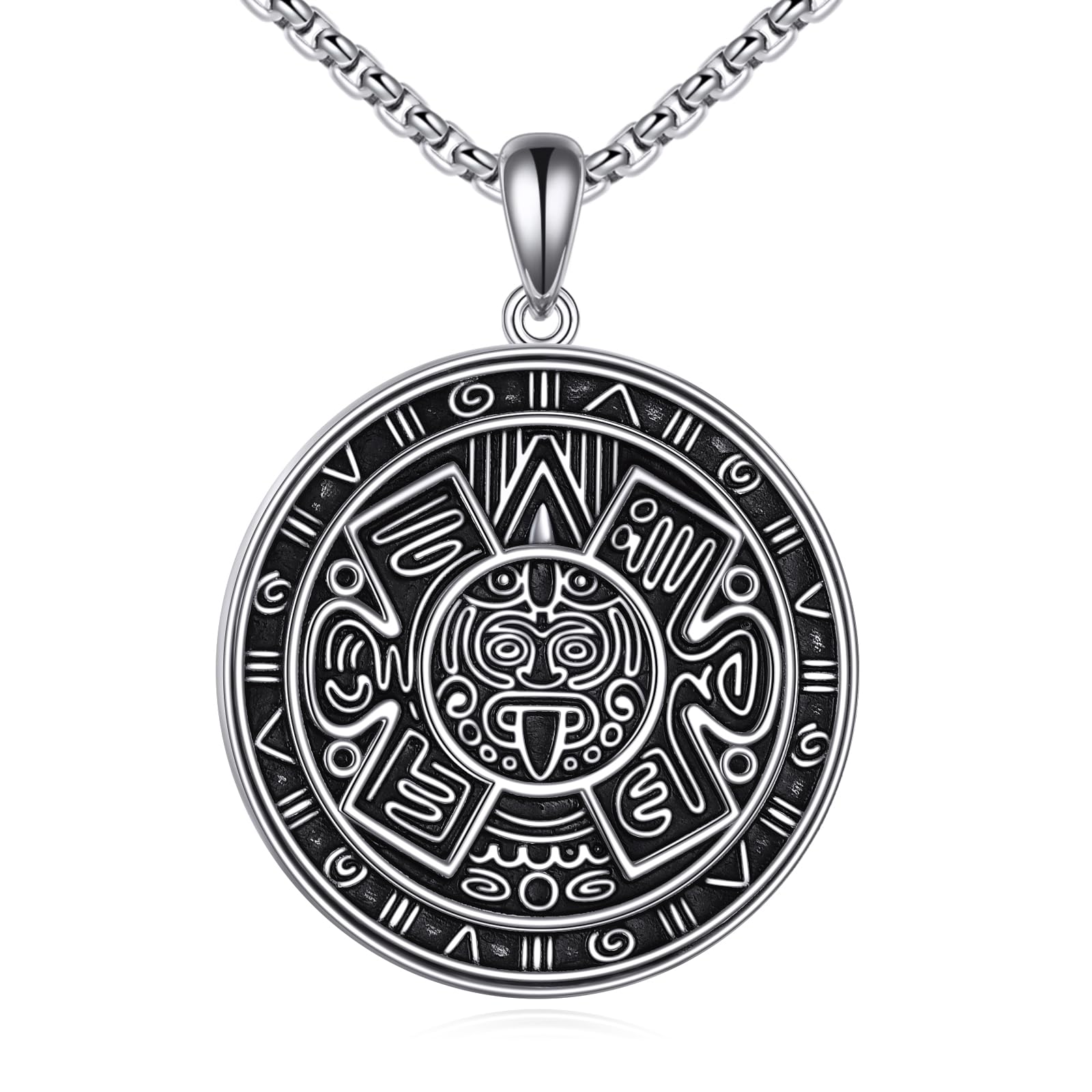 JERWLI S925 Sterling Silver Aztec Calendar Pendant