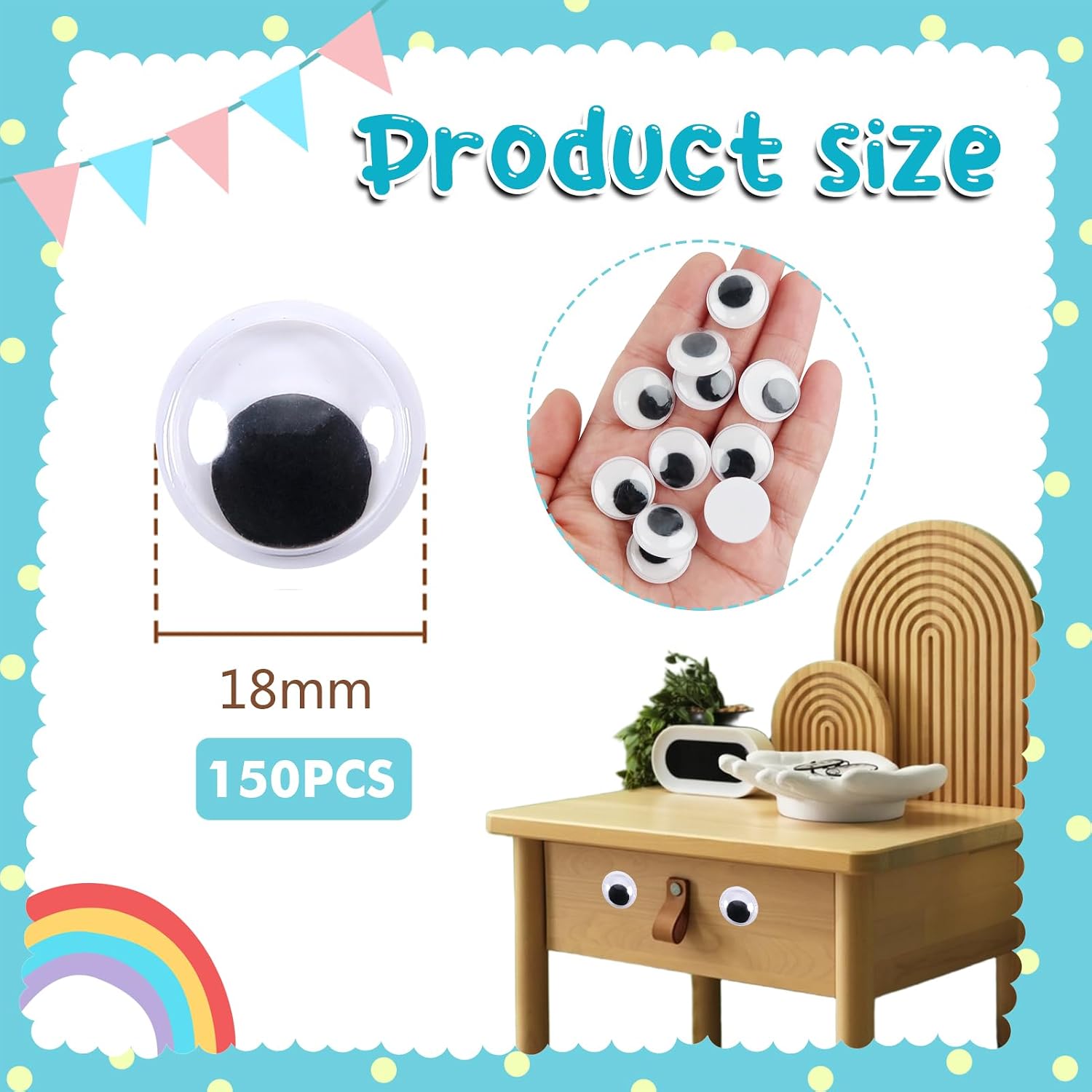 TOAOB 150pcs 18mm Large Googly Eyes Self Adhesive Wiggle Eyes for Craft