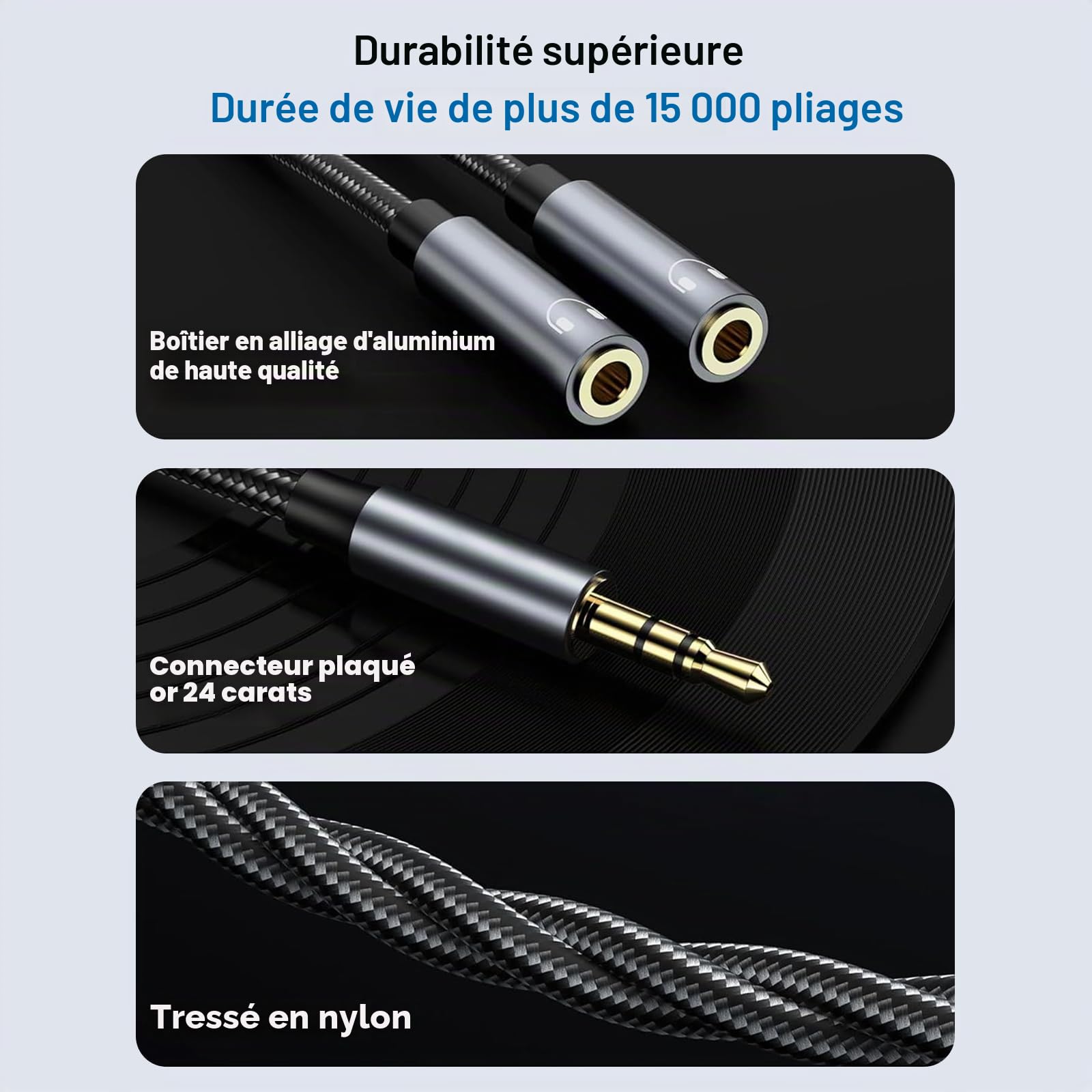 Avigers 3.5mm Splitter Audio Double Headphone Jack Mâle vers 2 Femelle Adaptateur Casque Stéréo Y Splitter