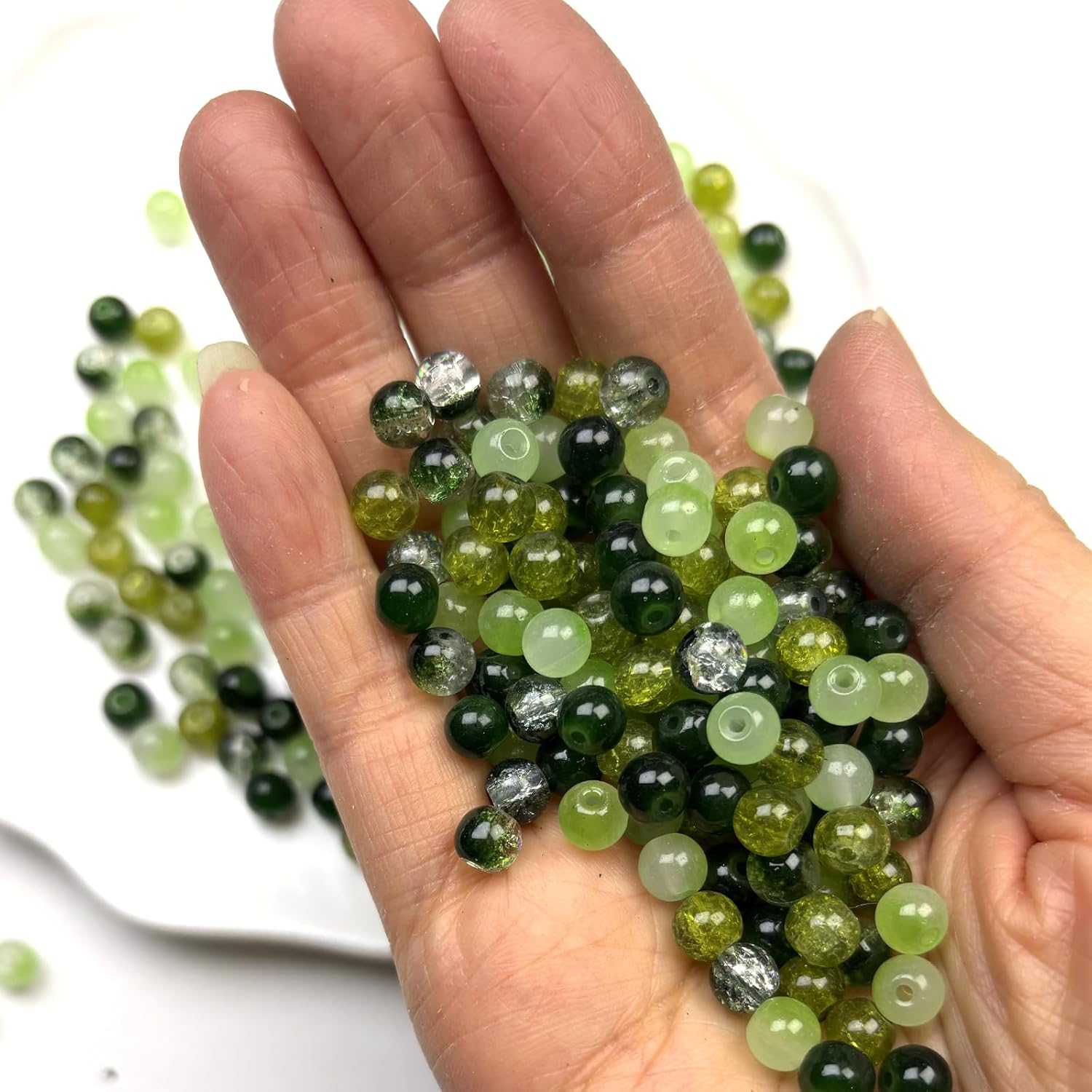 300pcs Green Glass Crystal Beads for Jewelry Making - 6mm Round Crckle Glass Beads for Plant DIY Bracelet Necklace Earring Craft St. Patrick's Day - Image 2