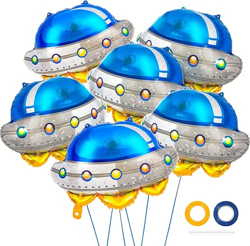 6 globos alienígenas, globos de OVNI para niños, globos de aluminio de nave espacial, globos de alienígenas del espacio exterior, decoraciones de