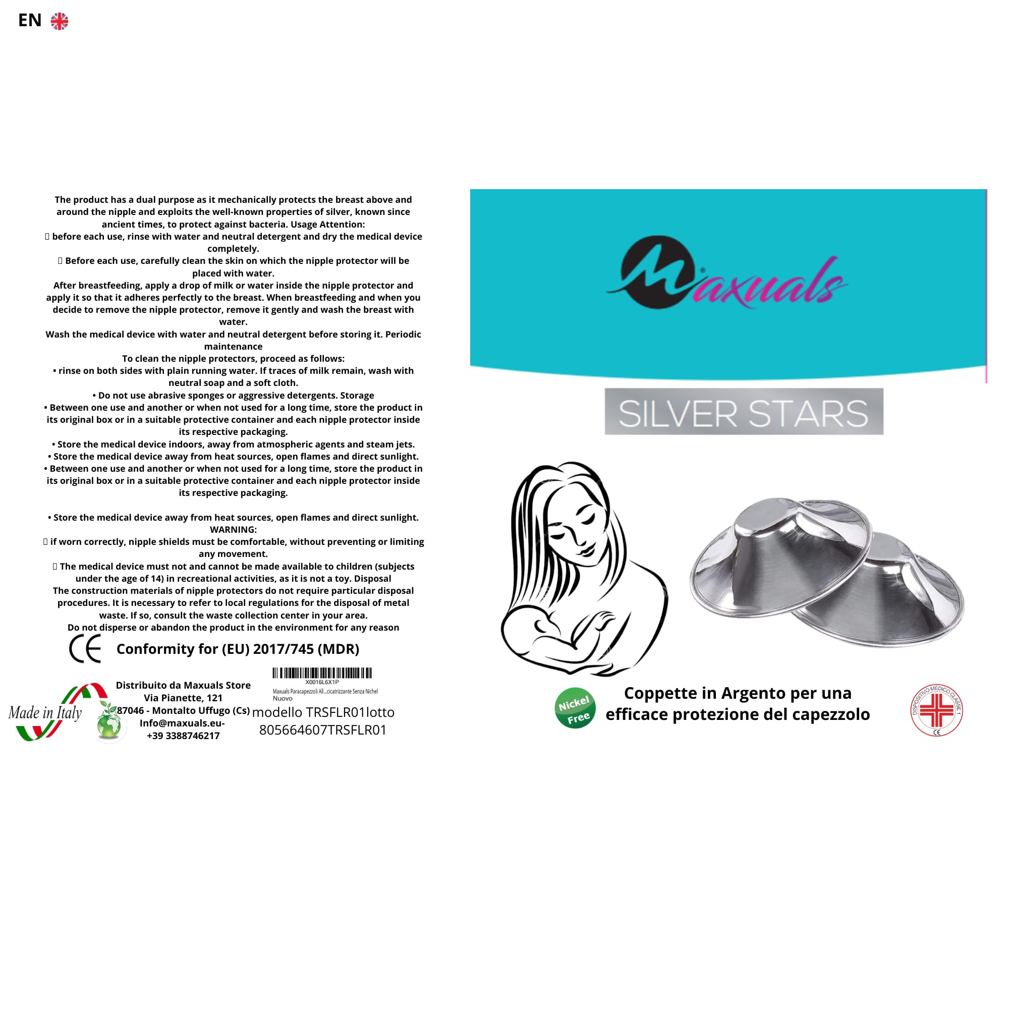 Paracapezzoli in Argento, Coppette Seno per Capezzoli, Copricapezzoli d'Argento,Protezione Senza Nichel.