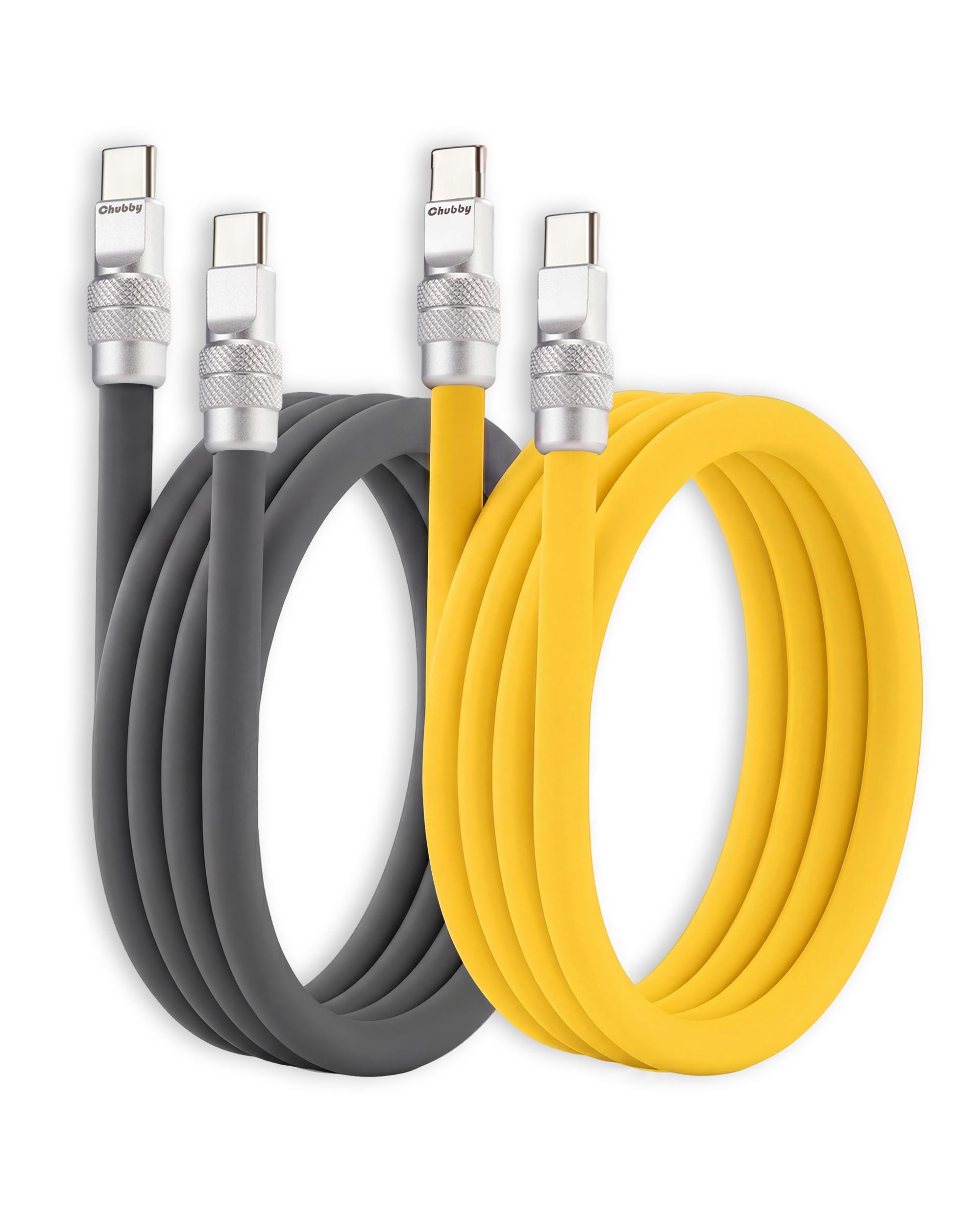 chubbycable Couple Chubby - Confezione da 2 cavi USB C da 240 W, cavo di ricarica rapida in silicone extra spesso, compatibile con iPhone serie 16/15, iPad Galaxy, grigio+giallo, da tipo C a tipo C, 3
