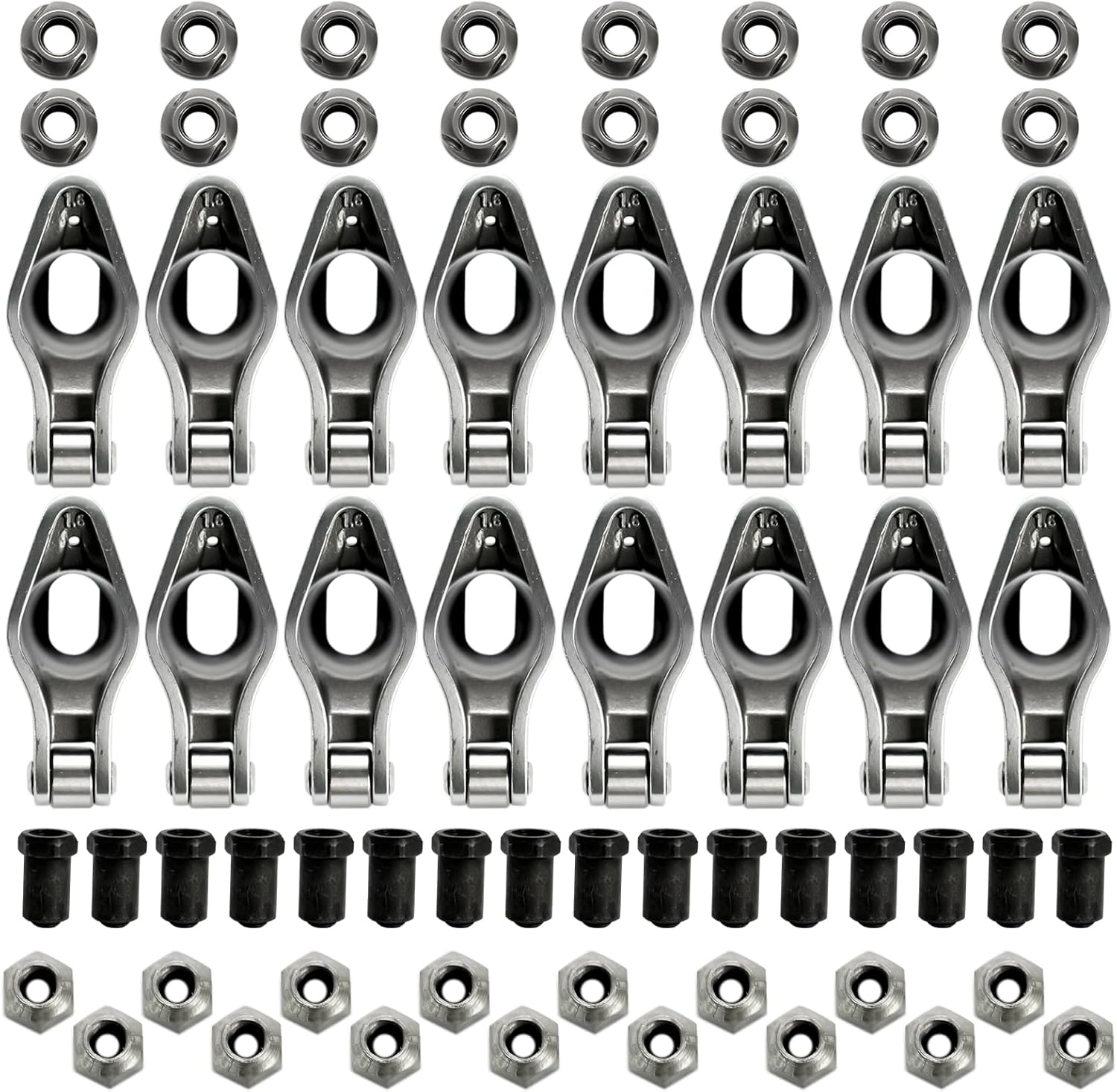 Roller Tip Rocker Arms w/Nuts and Balls 1.6 Ratio 3/8" Stud Replacement for Chevy SBC 350 400