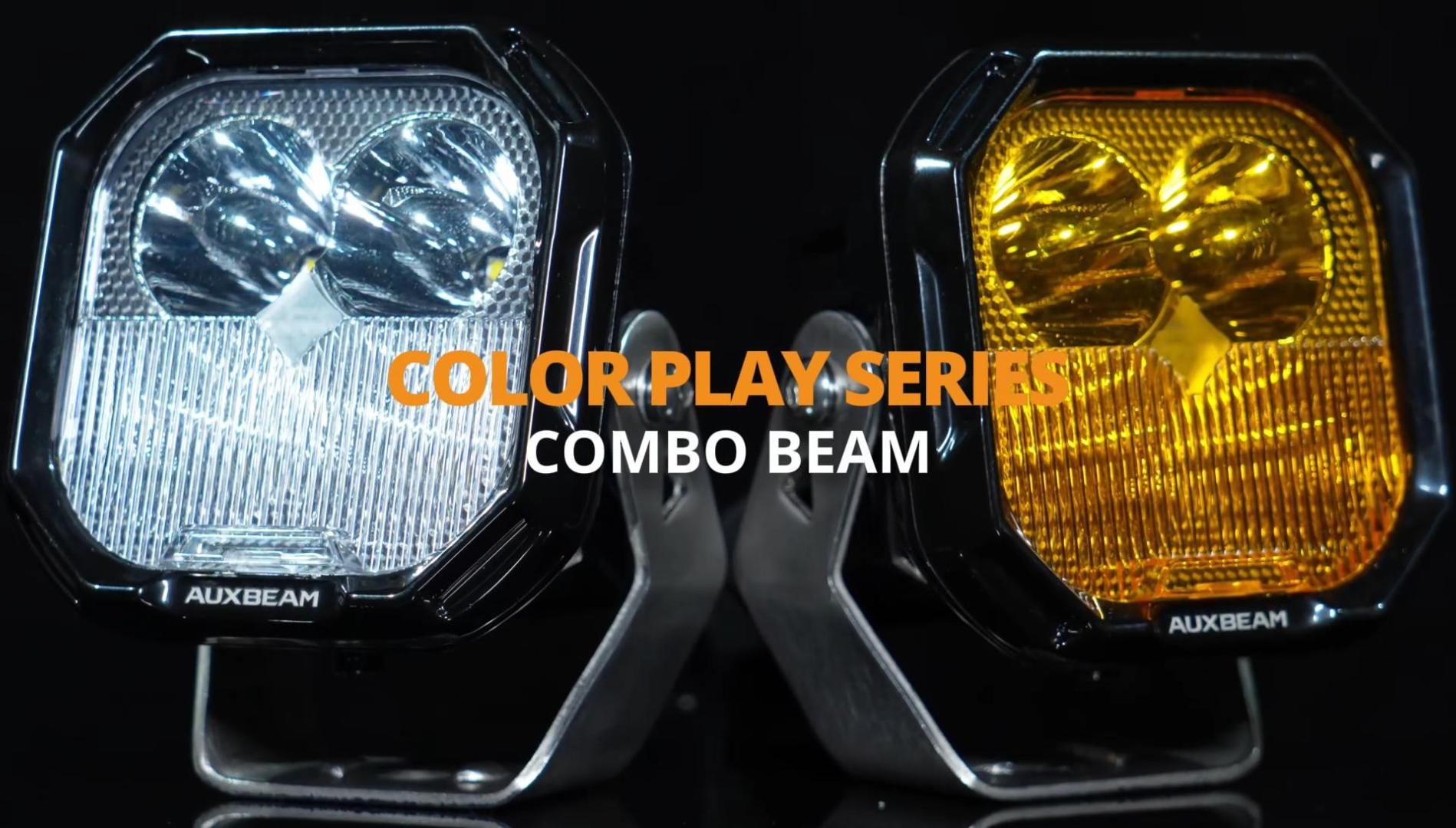 Image of Auxbeam Color Play Series 3 Inch LED Pods, Off Road Light with Amber White DRL & Turn Signal 100W Spot Flood Combo Beam Offroad Lighting Fog LED Cube Ditch Light for Jeep Truck ATV, 2 Years Warranty