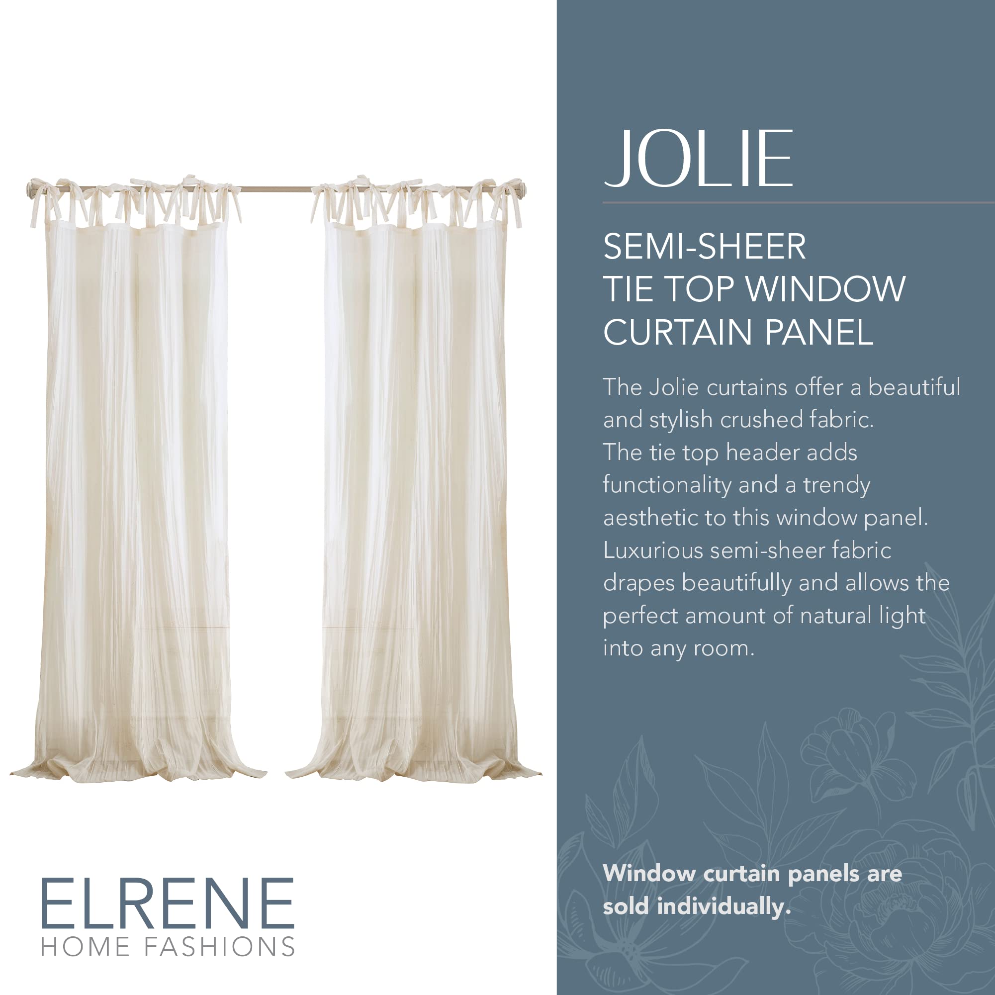 Elrene Single Window Curtain Drape, Polyester, Ivory, 52 in x 108 in (1 Panel), White, W 52" x L 108" (1 Panels) - Image 2