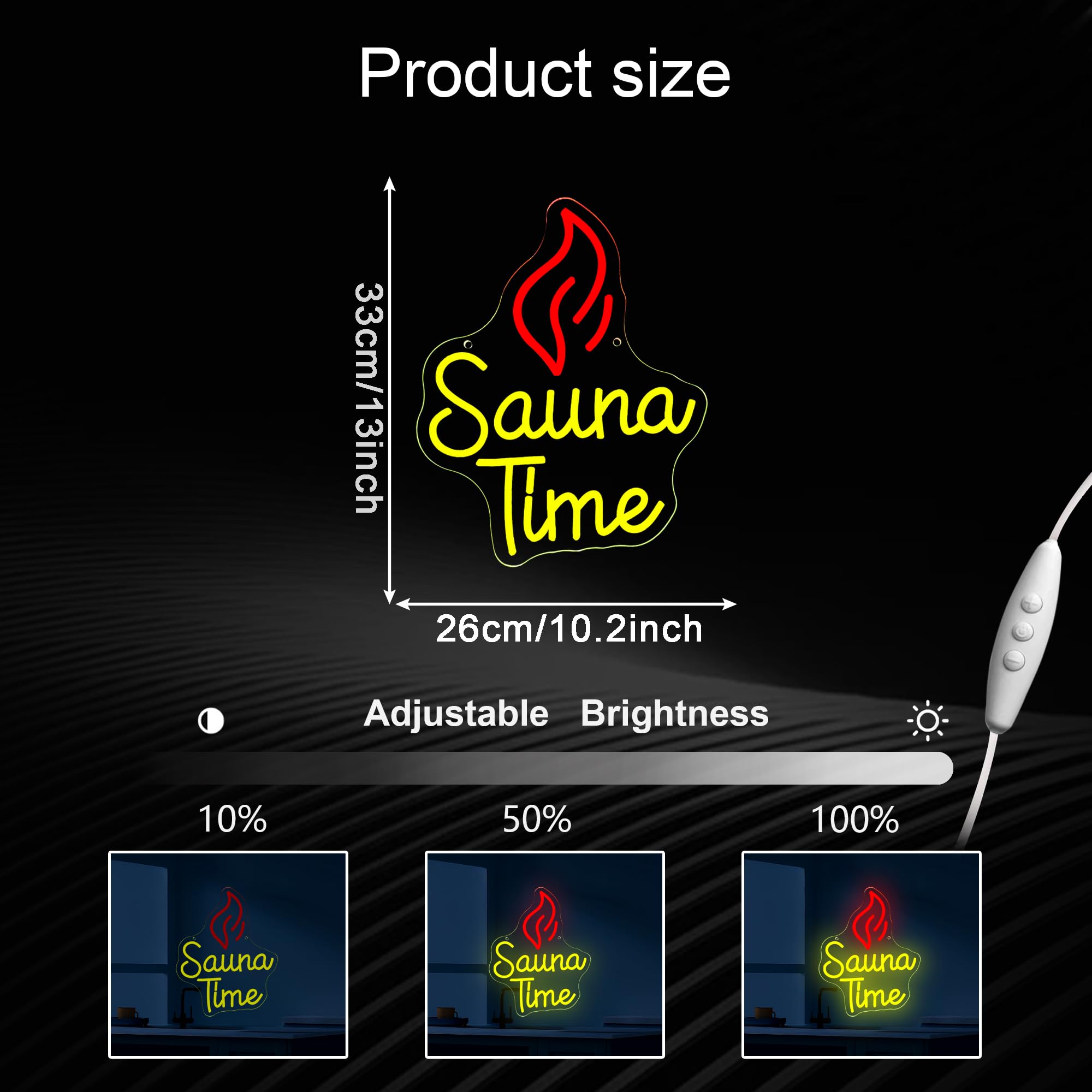 Insegna al neon con tempo sauna, luce al neon a LED per spa e benessere, dimmerabile, alimentata tramite USB, per palestra, benessere, sala relax, insegna per la cura di sé (32 x 26 cm)