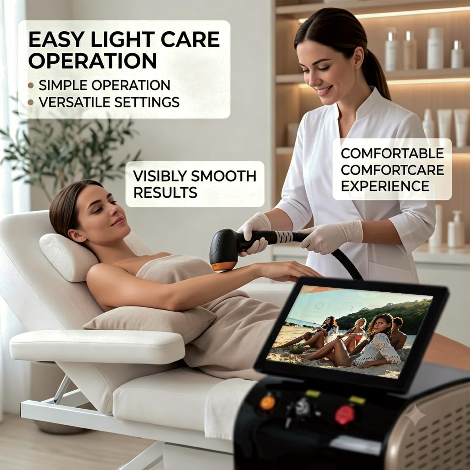 Equipo portátil de cuidado de belleza con sistema de refrigeración avanzado y pantalla táctil, dispositivo profesional de cuidado personal para salón, spa y uso doméstico