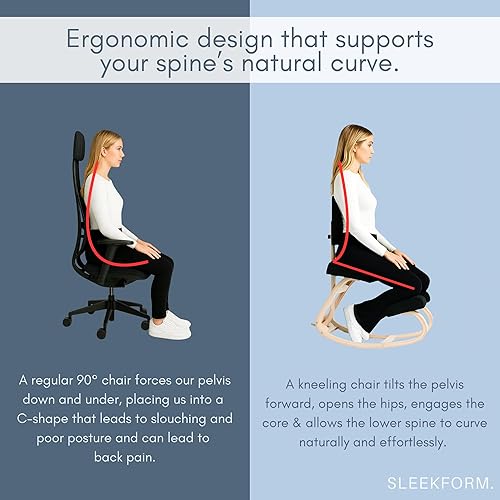 Miniatura 4 de Sleekform East Austin - Silla ergonómica de rodillas con soporte para la espalda, taburete Ergo de lino y madera de invierno para escritorio, la
