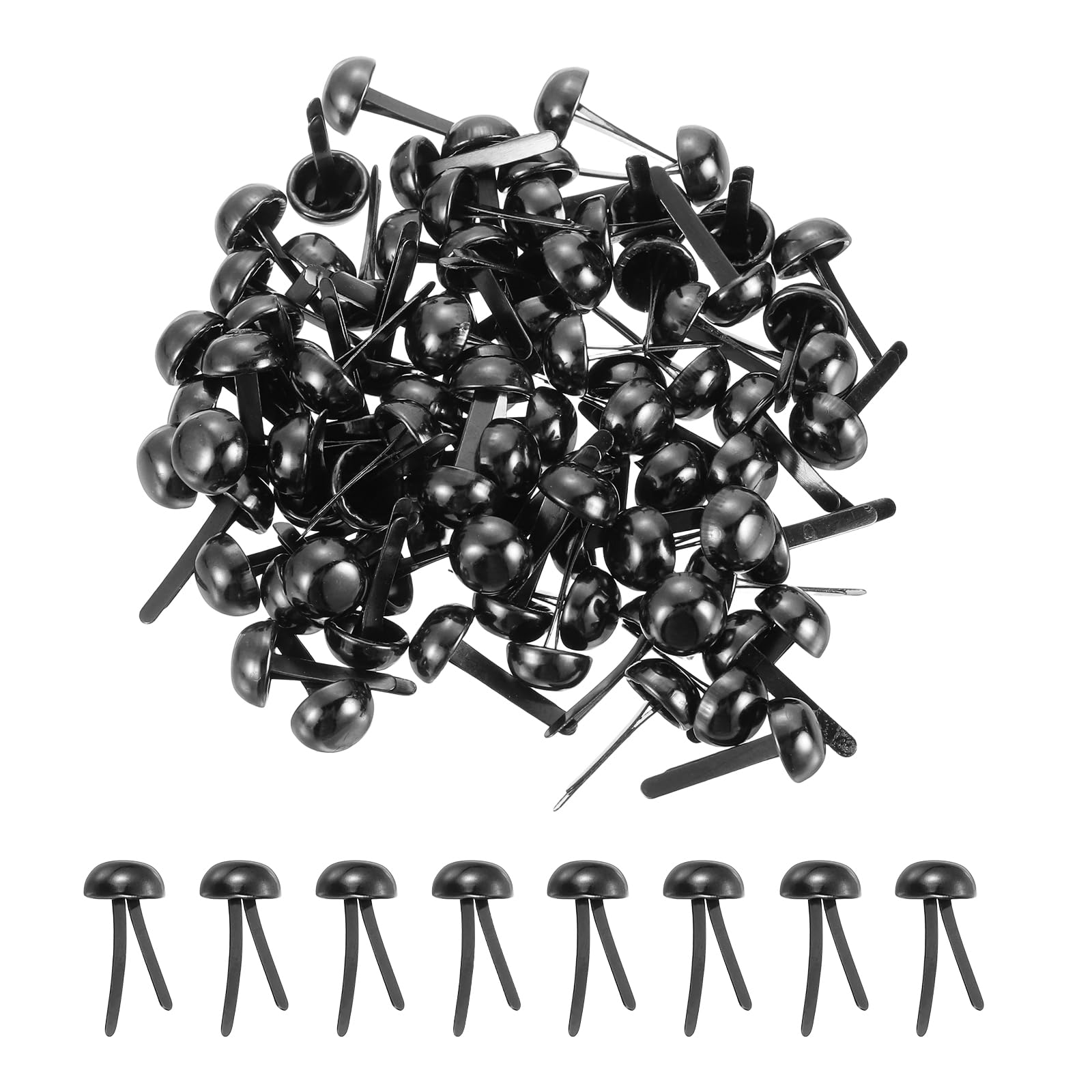 PATIKIL 120 Pcs Brads Paper Fasteners, 8 x 17 mm Metal Round Head Split Pins, Prong Brads for Scrapbooking Leather Craft Decorative DIY Supplies, Black