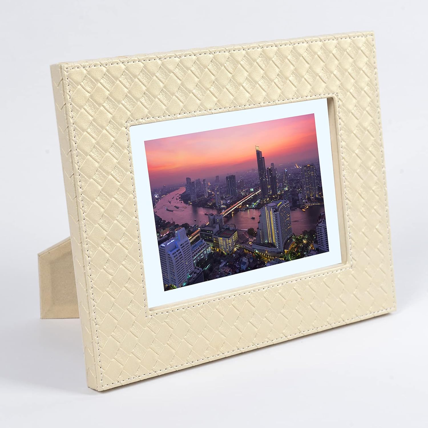 WAYIFON 5x7 Leather Picture Frame in Champagne Gold