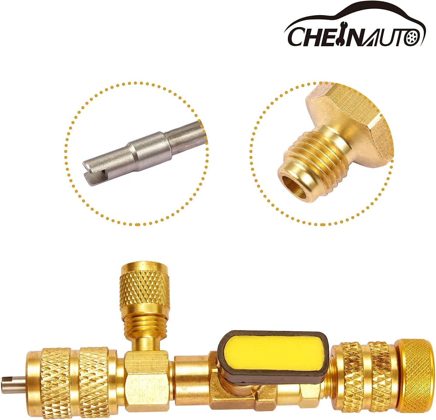 Valve Core Remover Installer Tool with Dual Size SAE 1/4 & 5/16 Port, Compatible with R22 R12 R407 R410 R134 R32 R600 A/C HVAC System Port for Refrigeration Air Conditioning Line Repair Tools : Automotive