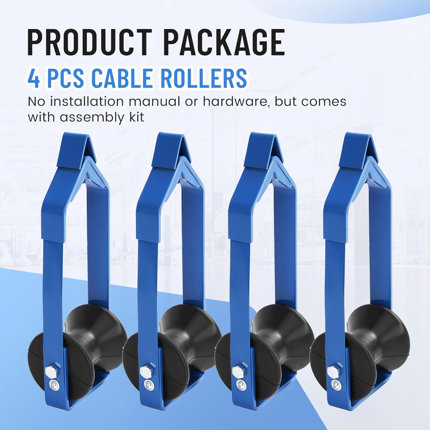 KUAFU 4 Pcs Universal Cable Roller 3" in Diameter Including Fiber Optic Cable Aerial Cable Support Tool Steel+Plastic Powder Coated Blue